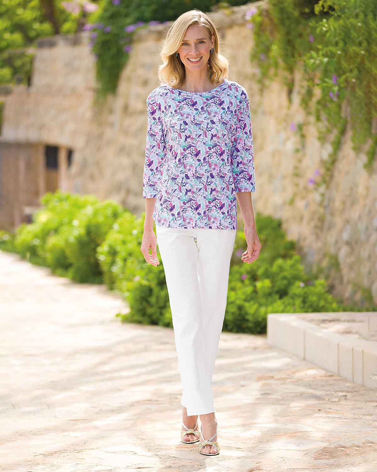Bryony Floral 3/4 Sleeved Cotton Tunic Top - Image 2 - Country Collection