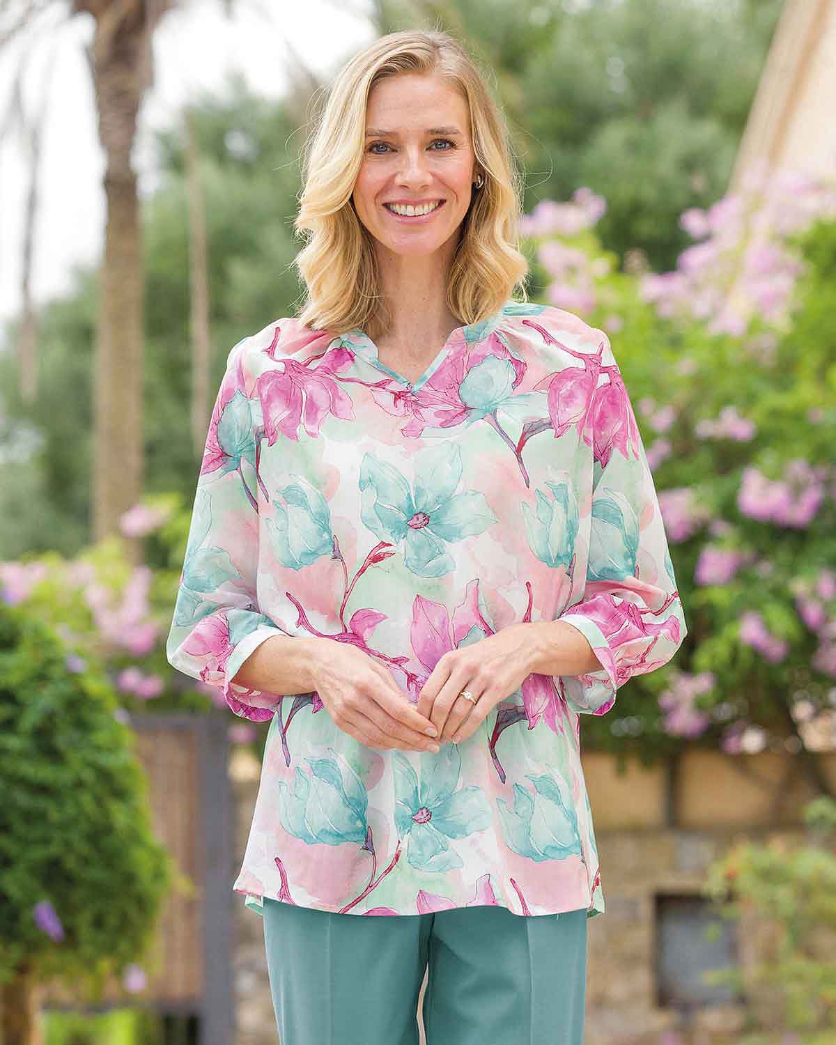 Lucy Patterned Pure Tencel® 3/4 Sleeve Tunic Blouse - Country Collection