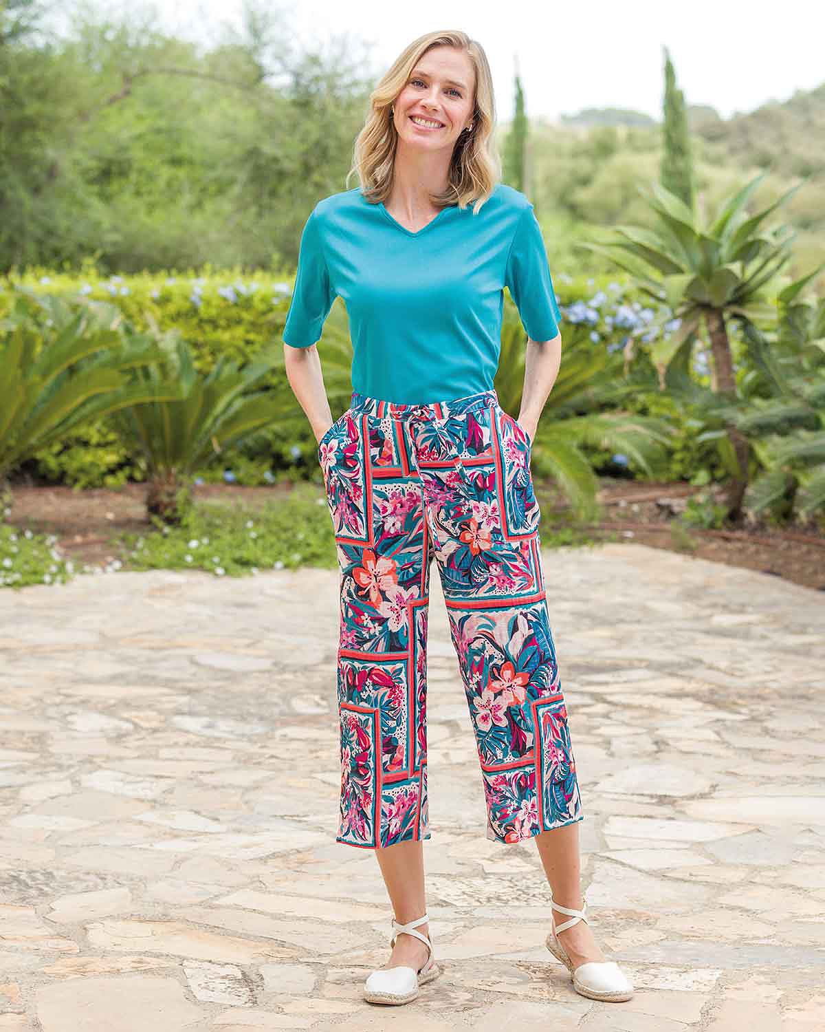 Belle Floral Cropped Pull On Viscose Mix Trousers - Image 2 - Country Collection