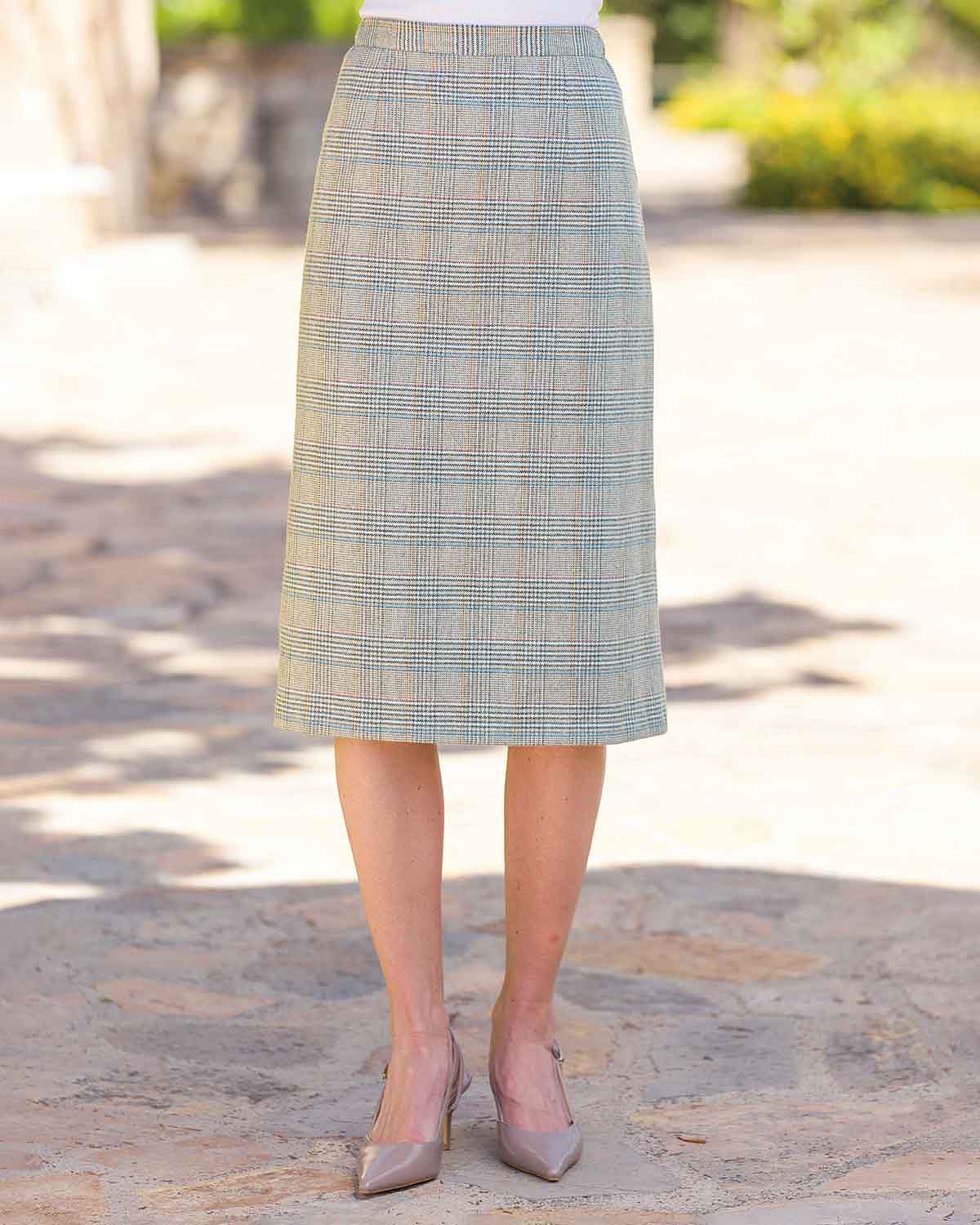 Mallory Checked Wool Mix Straight Skirt - Country Collection