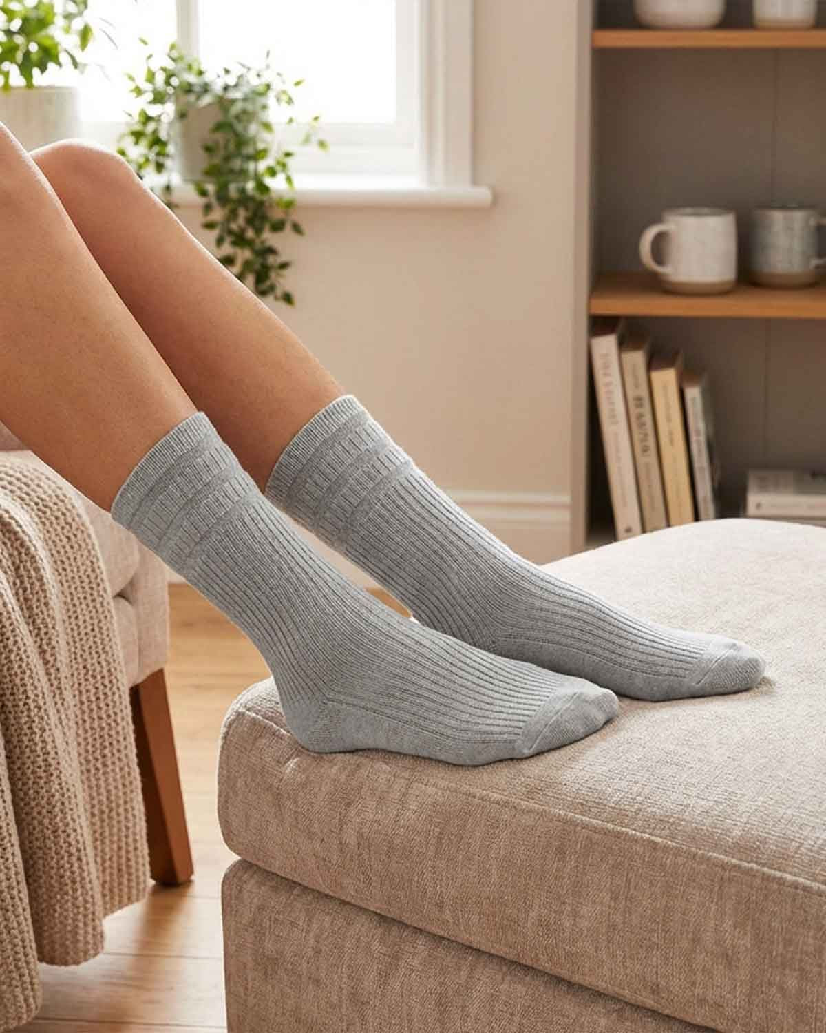 Ladies Wool-Rich Soft Top Socks  - Light Grey - Country Collection