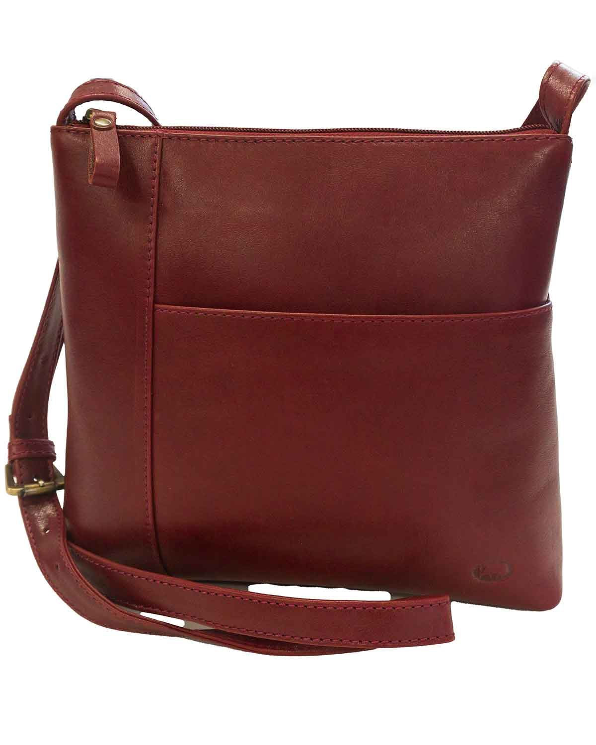 Leather Across The Body Handbag- Burgundy - Country Collection