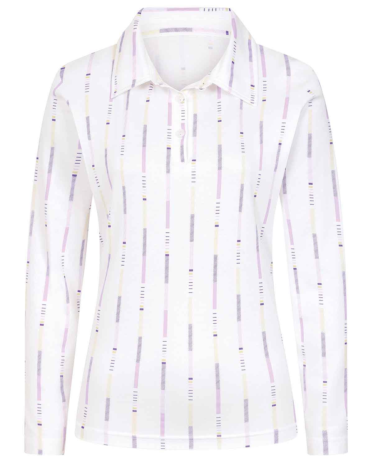Pearl Striped Long Sleeved Cotton Polo Top - Image 3 - Country Collection