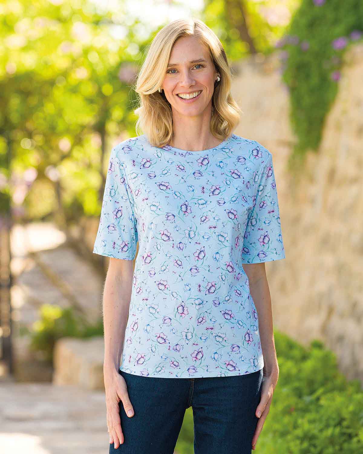 Liana Floral Short Sleeved Cotton Leisure Top - Country Collection