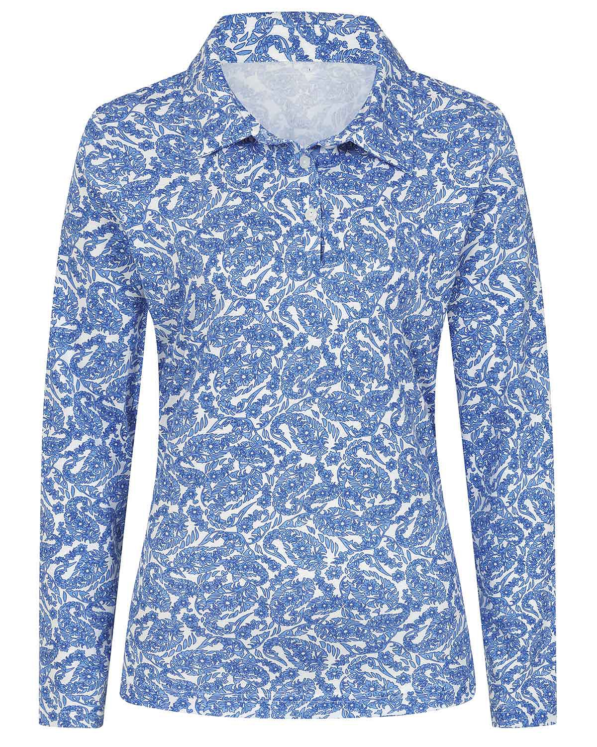 Alina Patterned Long Sleeved Cotton Polo Top - Image 3 - Country Collection