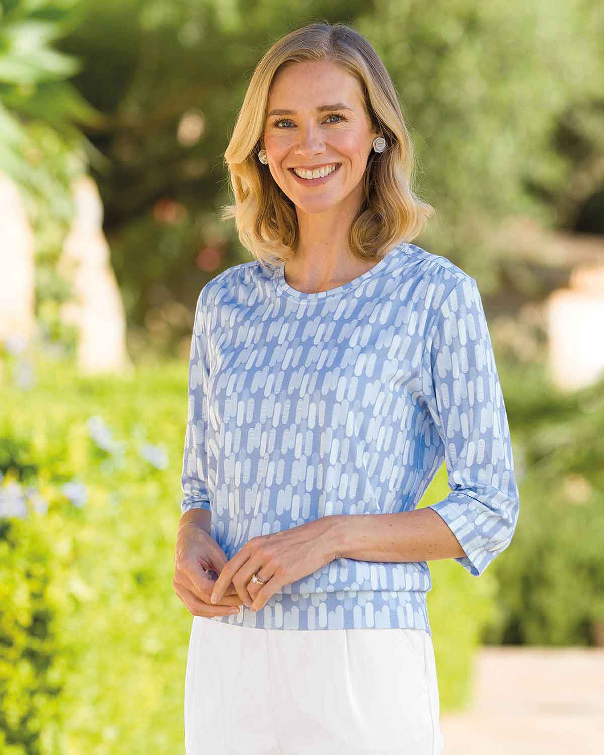Rachel Patterned 3/4 Sleeved Cotton Blouson Top - Country Collection