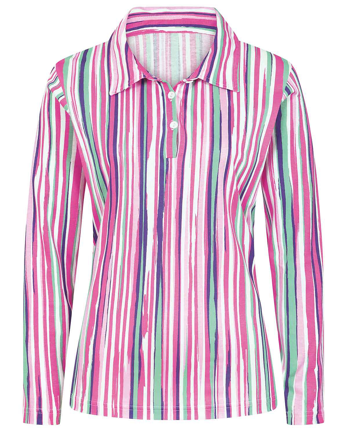 Esme Striped Long Sleeved Cotton Polo Top - Image 3 - Country Collection