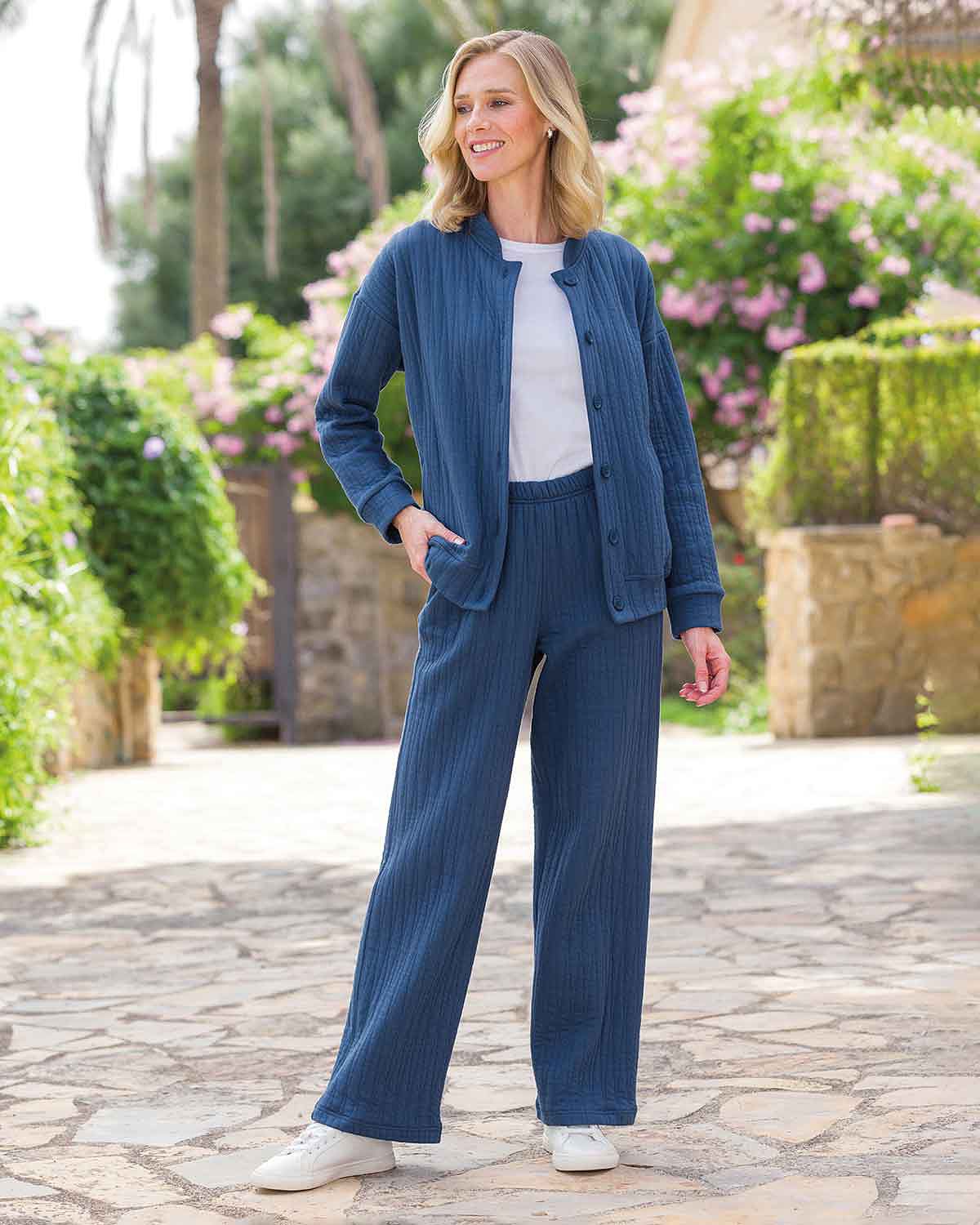 Anika Navy Quilted Leisure Trousers - Image 2 - Country Collection