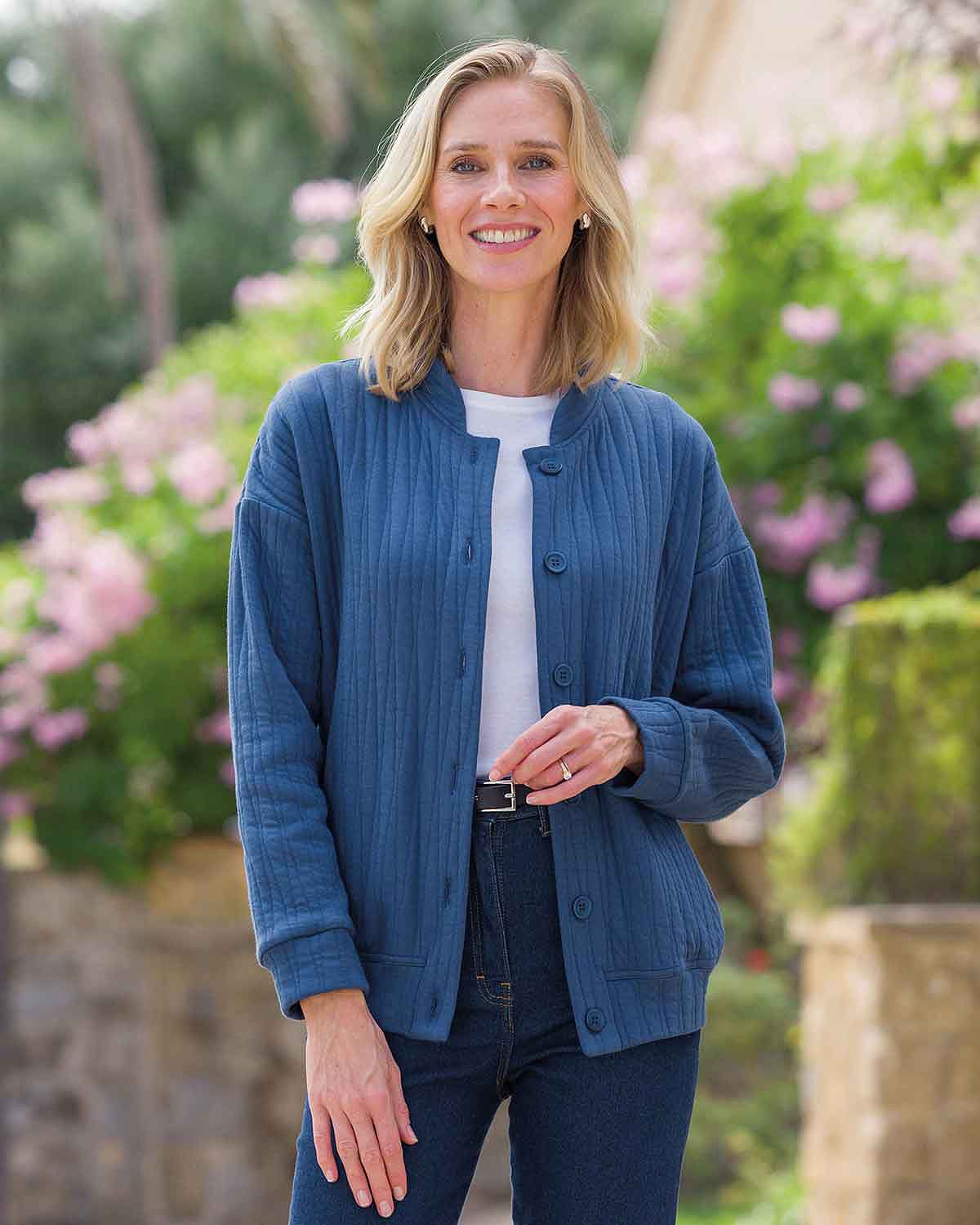 Anika Navy Quilted Leisure Cardigan - Country Collection