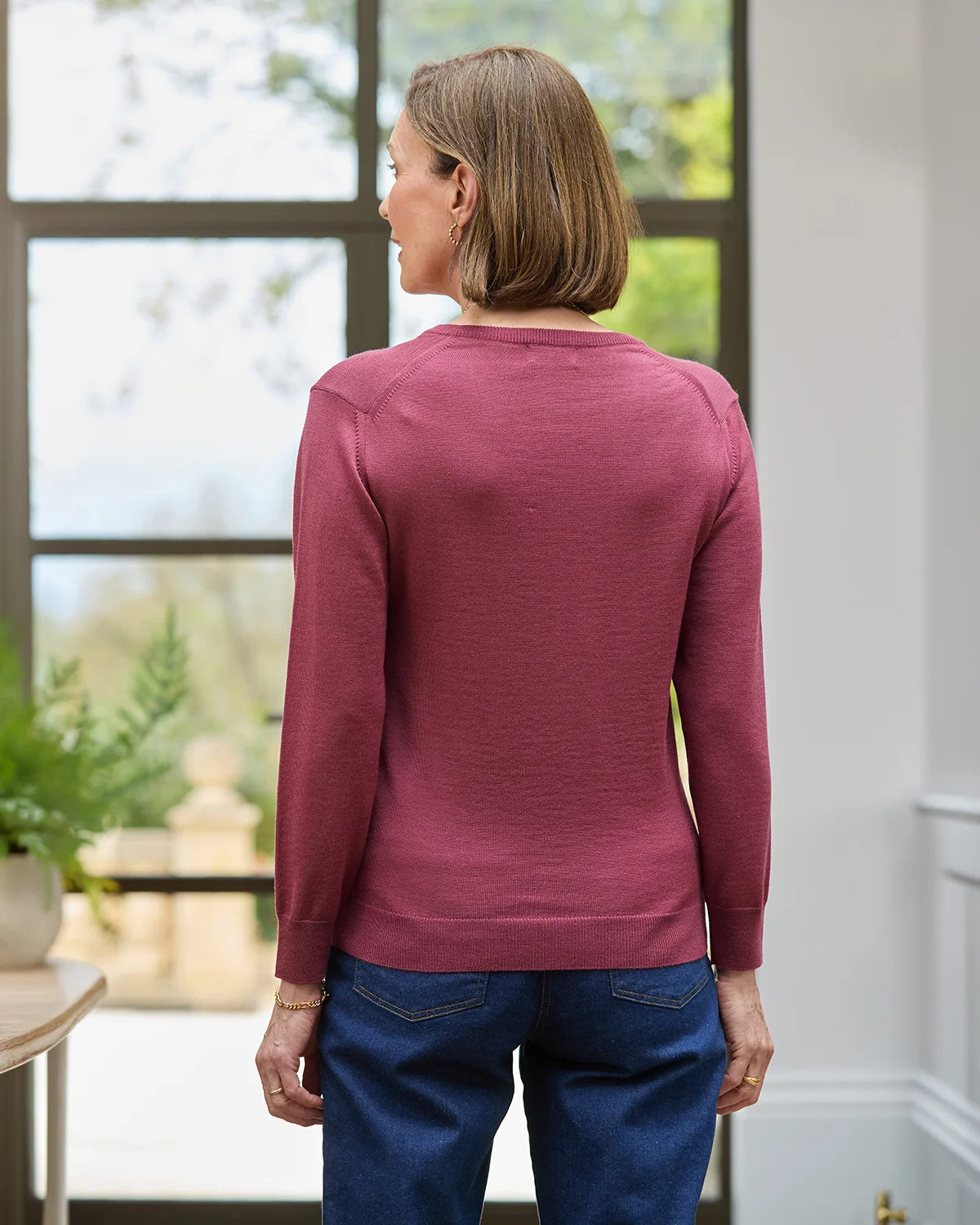 Merino V Neck Sweater Ladies - Rosewood