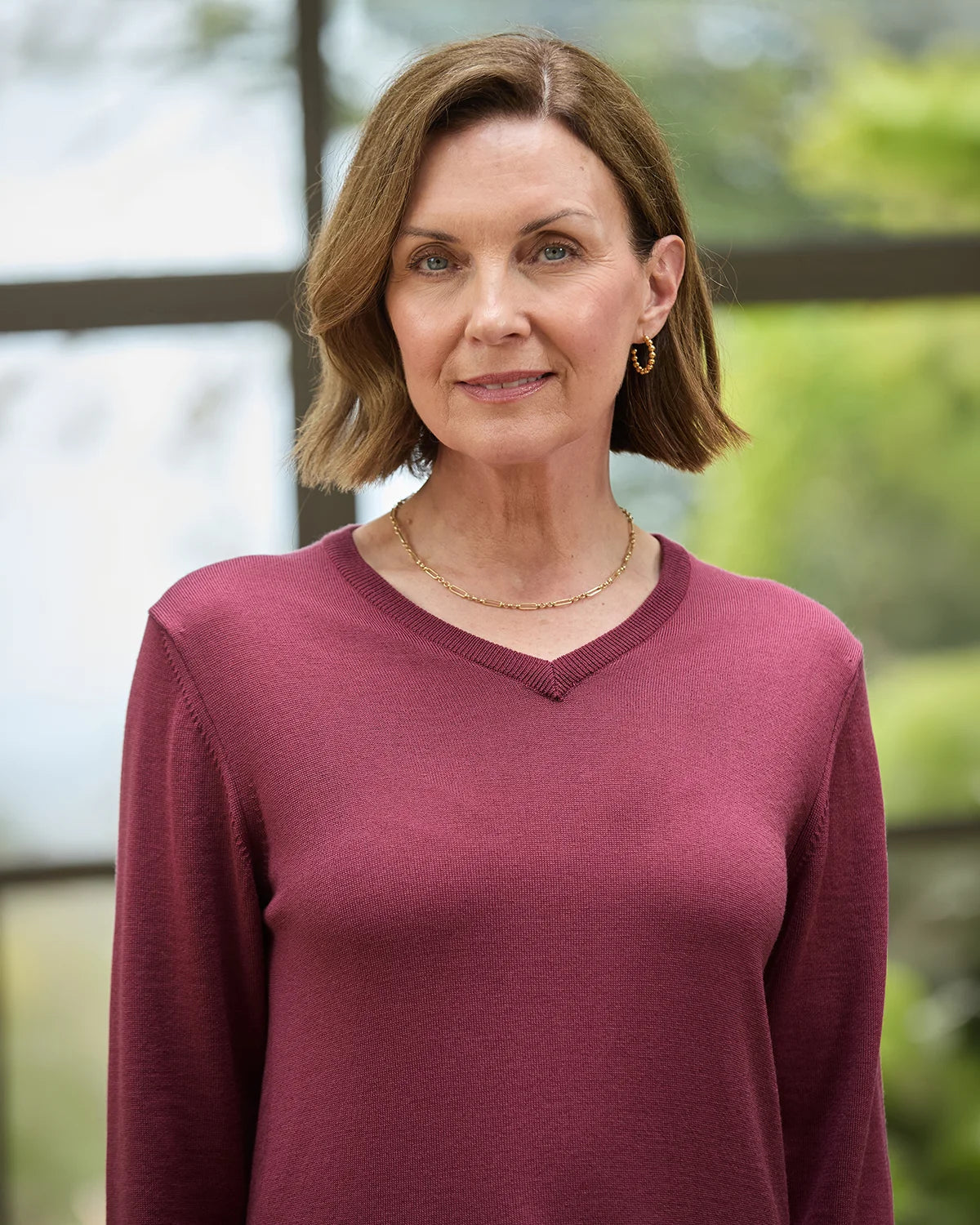 Merino V Neck Sweater Ladies - Rosewood