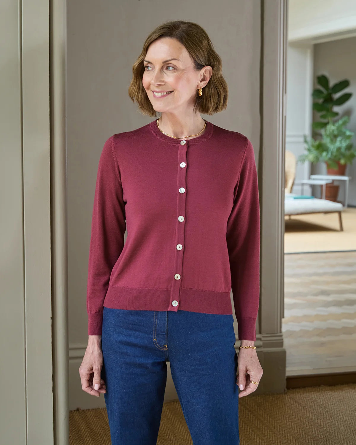 Merino Short Cardigan - Rosewood