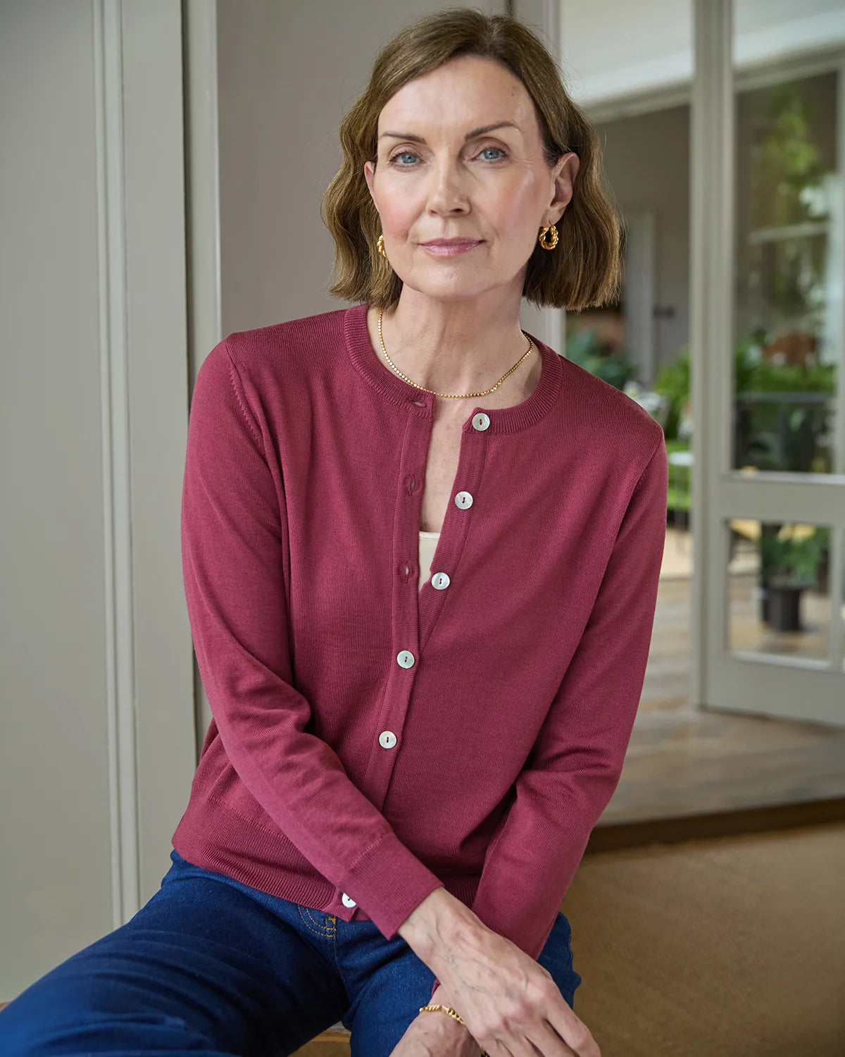 Merino Short Cardigan - Rosewood