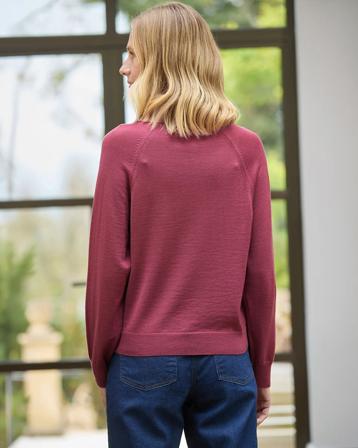Merino Collared V Neck Jumper - Rosewood