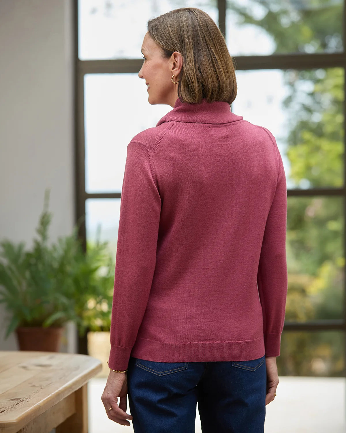 Merino Wool Cowl Neck Jumper - Rosewood