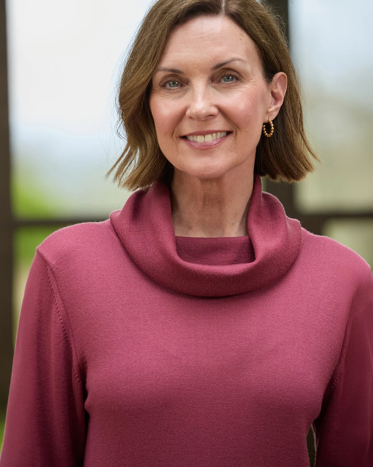 Merino Wool Cowl Neck Jumper - Rosewood