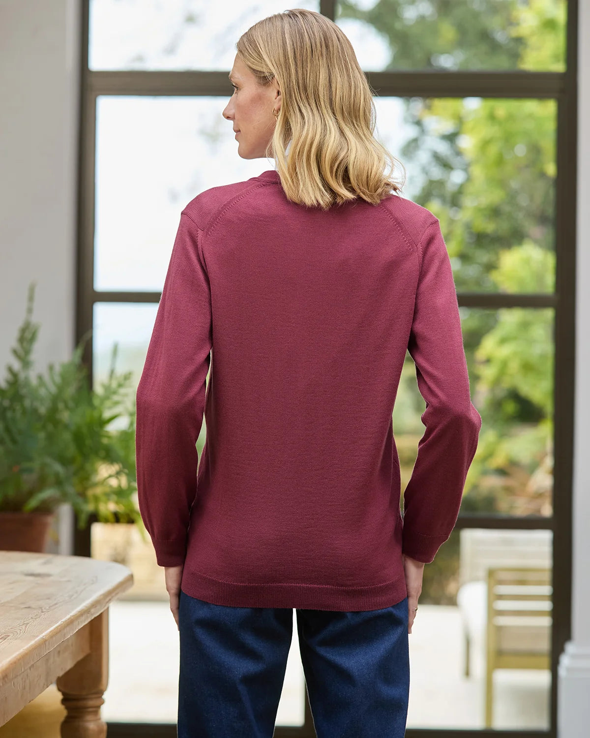 Merino Wool Cardigan - Rosewood