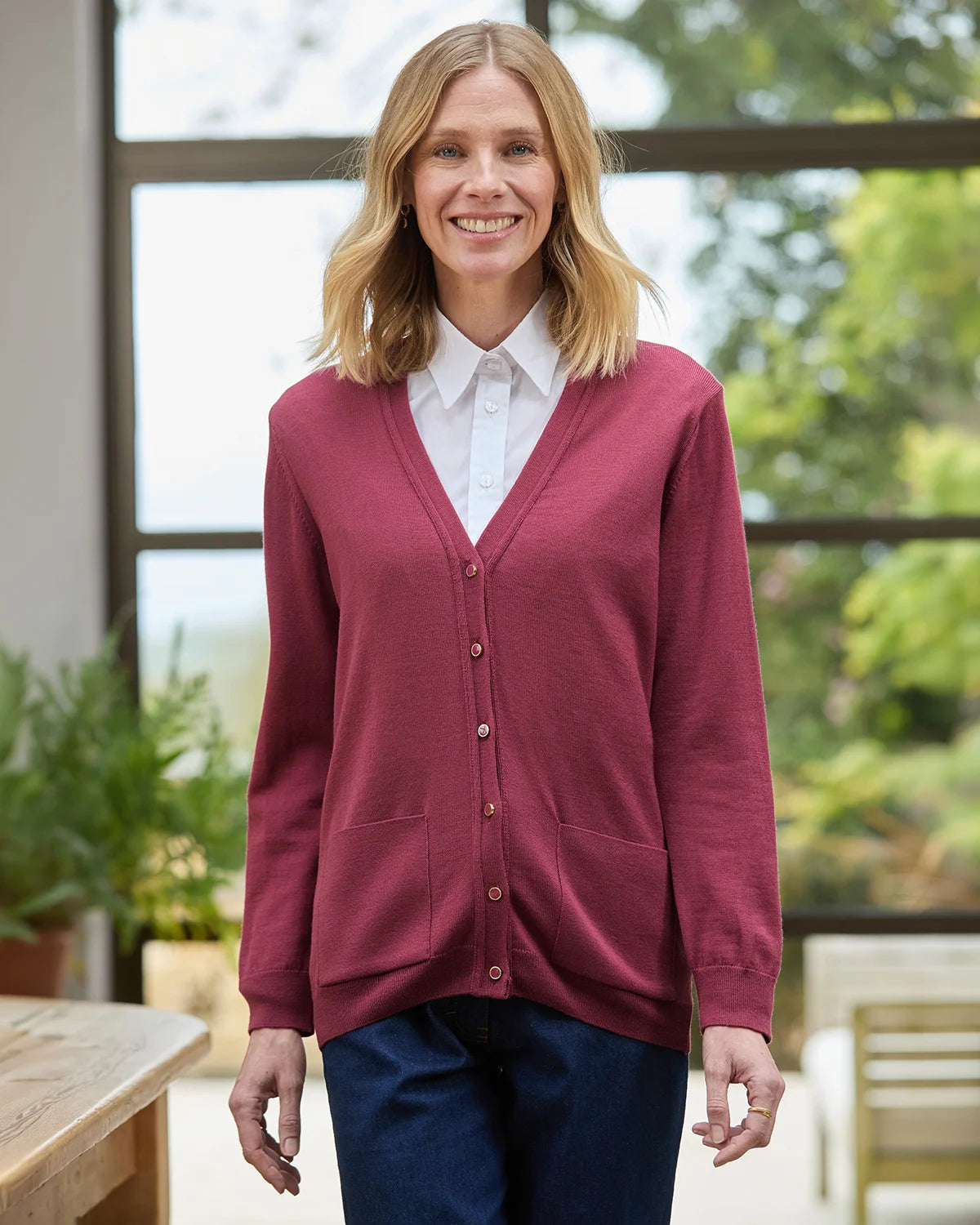 Merino Wool Cardigan - Rosewood