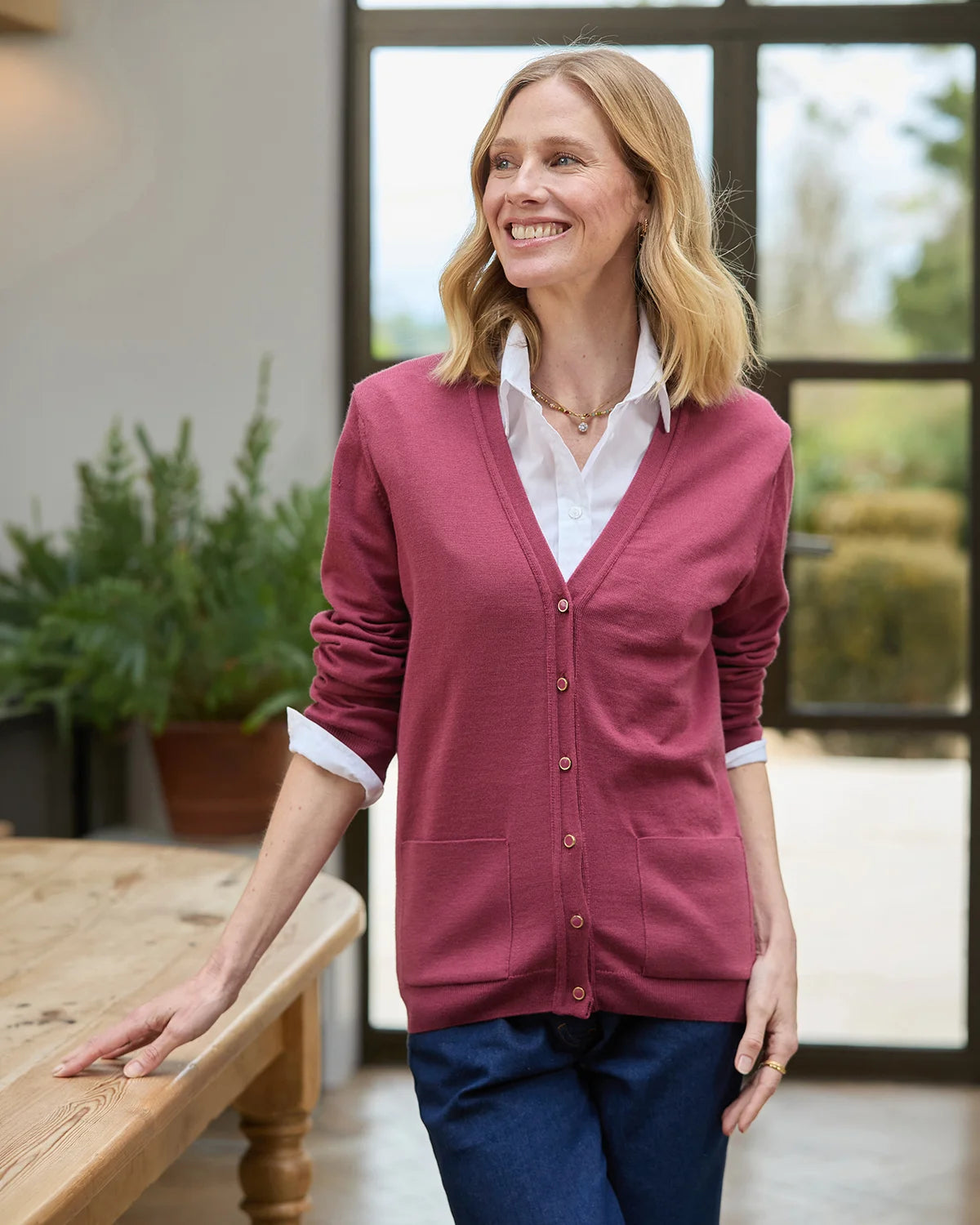 Merino Wool Cardigan - Rosewood
