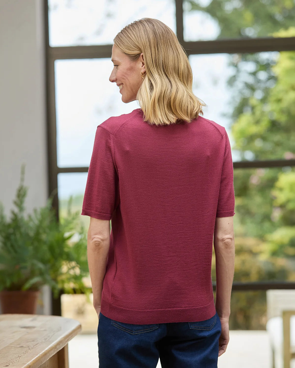 Merino Short Sleeve Crew Jumper - Rosewood