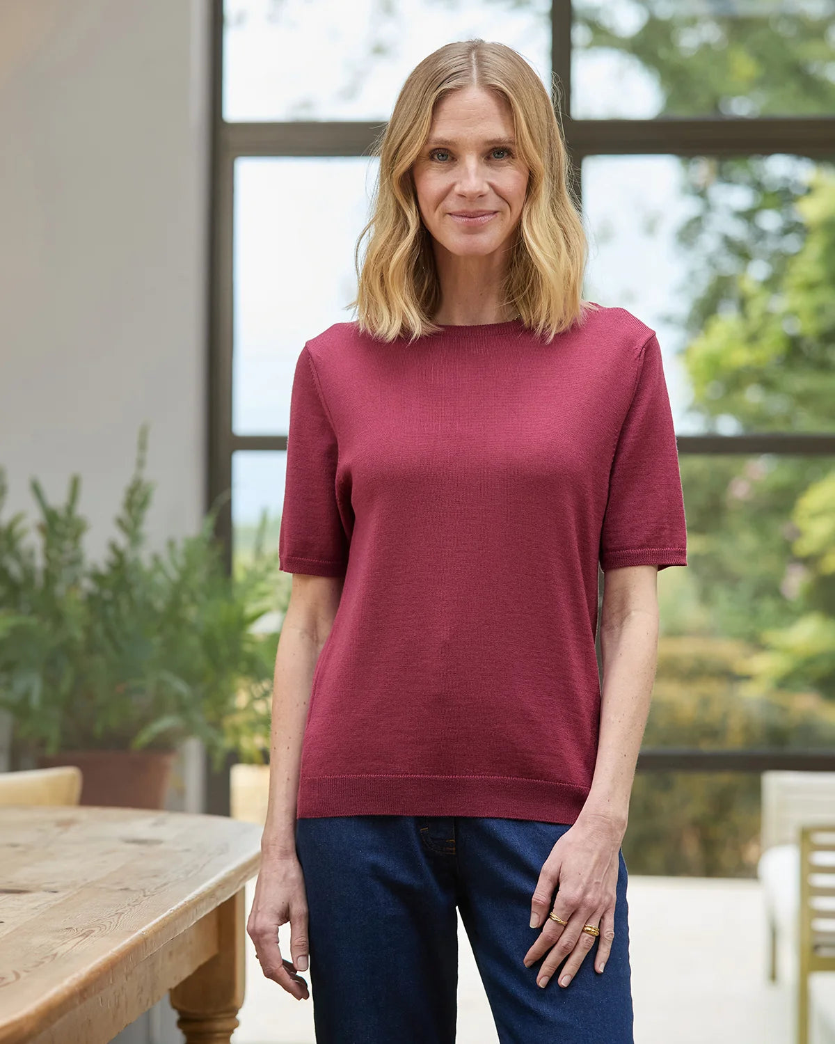 Merino Short Sleeve Crew Jumper - Rosewood