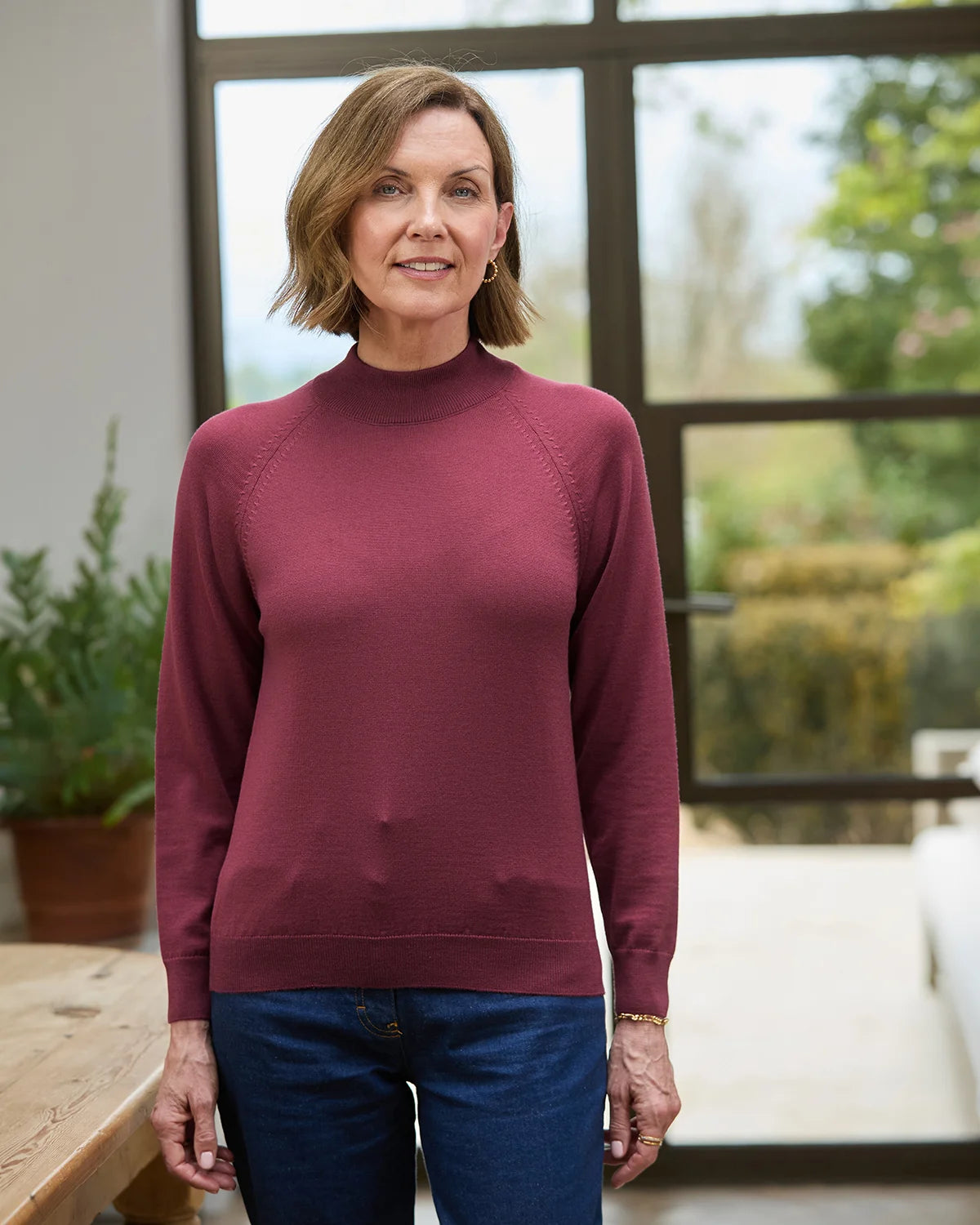 Merino Wool Turtle Neck Jumper - Rosewood