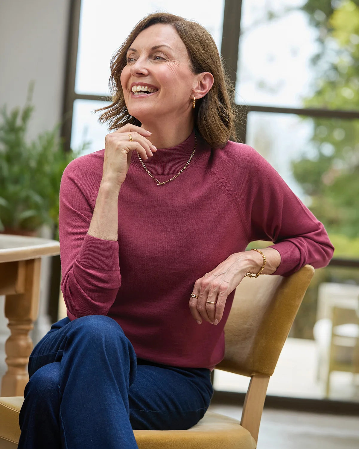 Merino Wool Turtle Neck Jumper - Rosewood