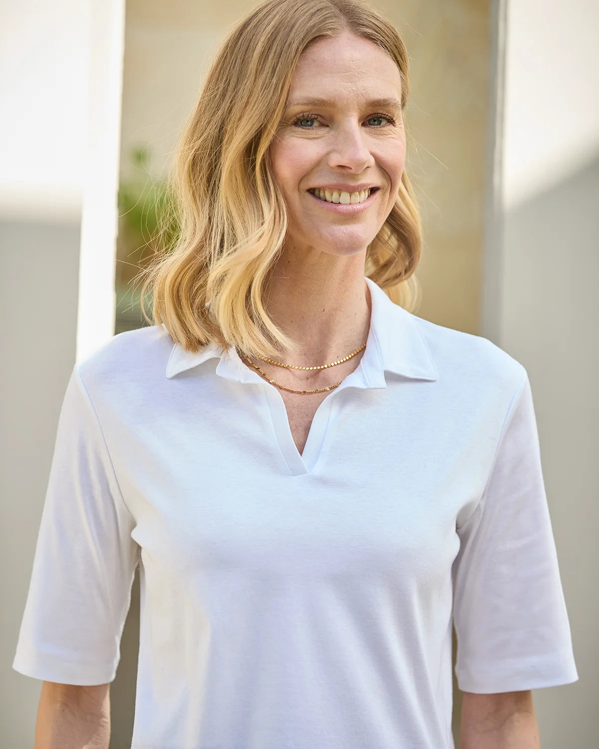 Silky Cotton Ladies Polo Top - White