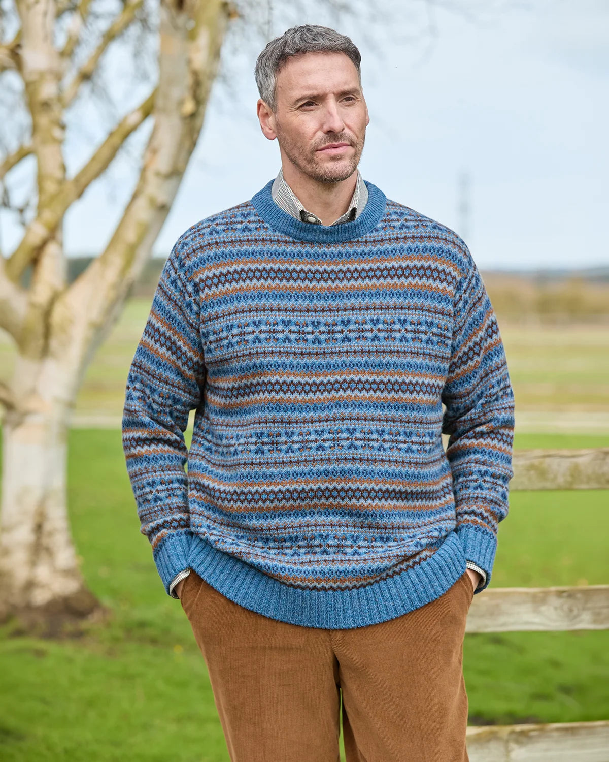 Shetland Wool Fairisle Crew Neck Jumper - Sapphire Mix