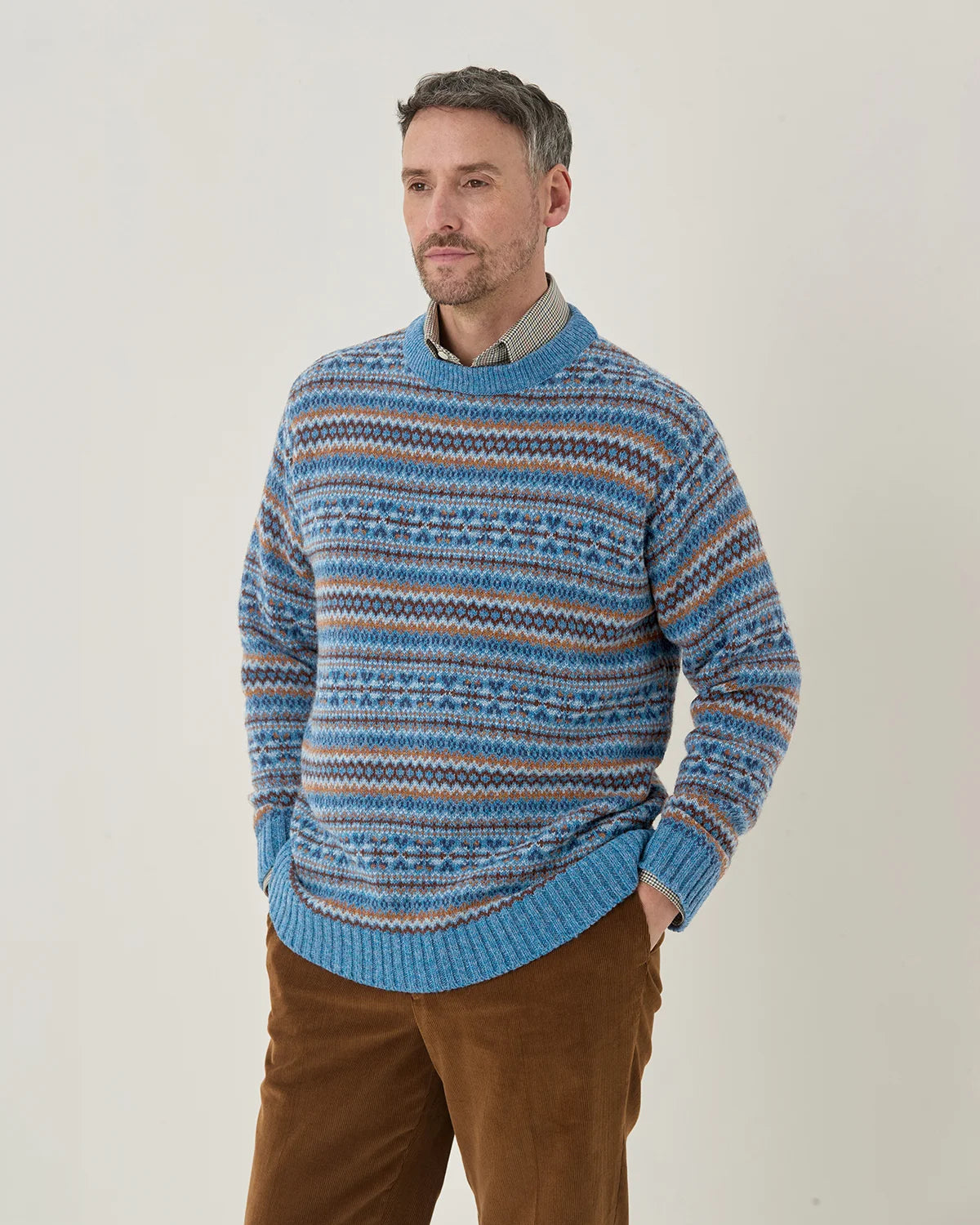 Shetland Wool Fairisle Crew Neck Jumper - Sapphire Mix