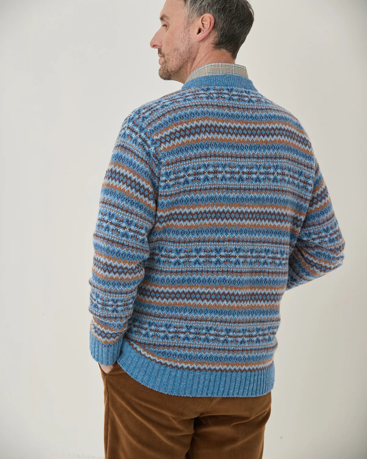 Shetland Wool Fairisle Crew Neck Jumper - Sapphire Mix