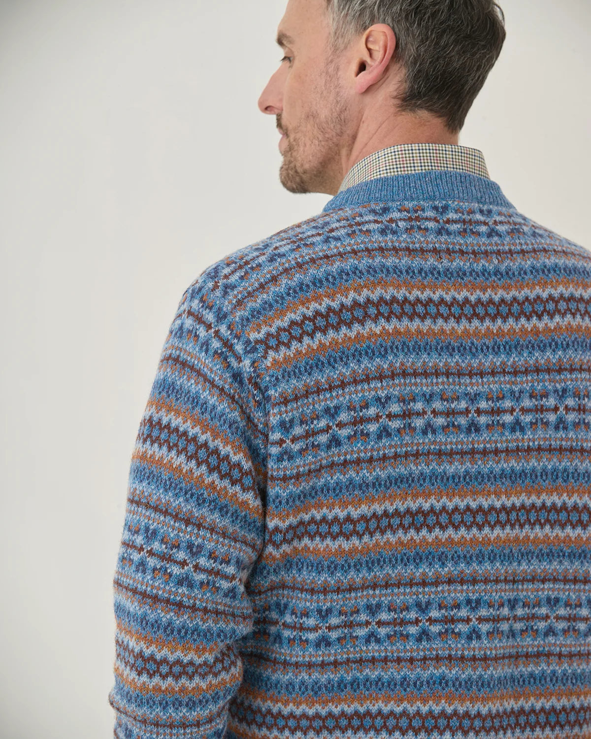 Shetland Wool Fairisle Crew Neck Jumper - Sapphire Mix