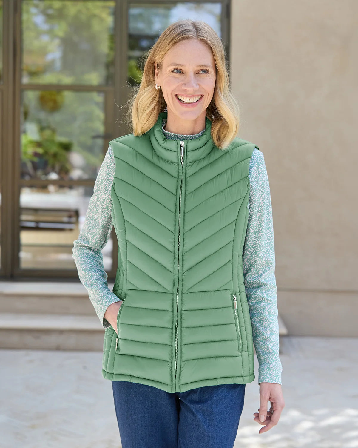 Lightly Padded Quilted Gilet - Sage