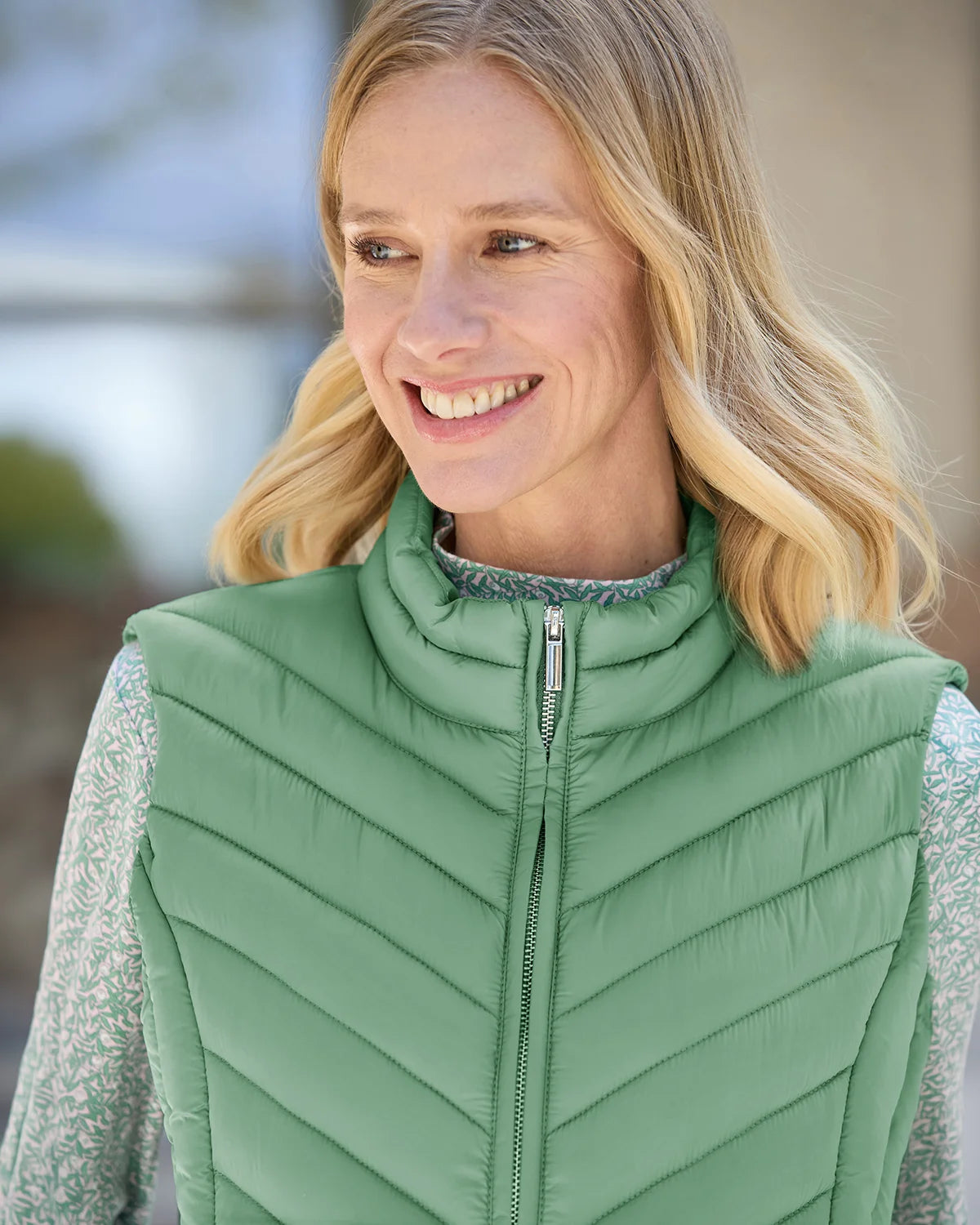 Lightly Padded Quilted Gilet - Sage