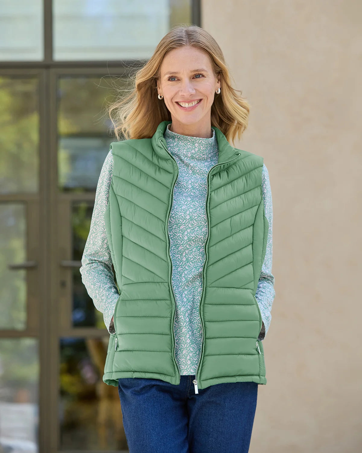 Lightly Padded Quilted Gilet - Sage