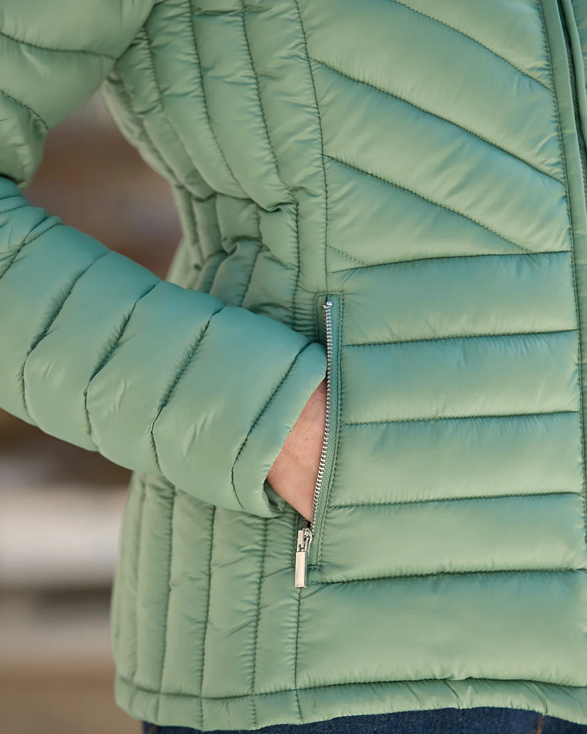 Lightly Padded Quilted Jacket - Sage