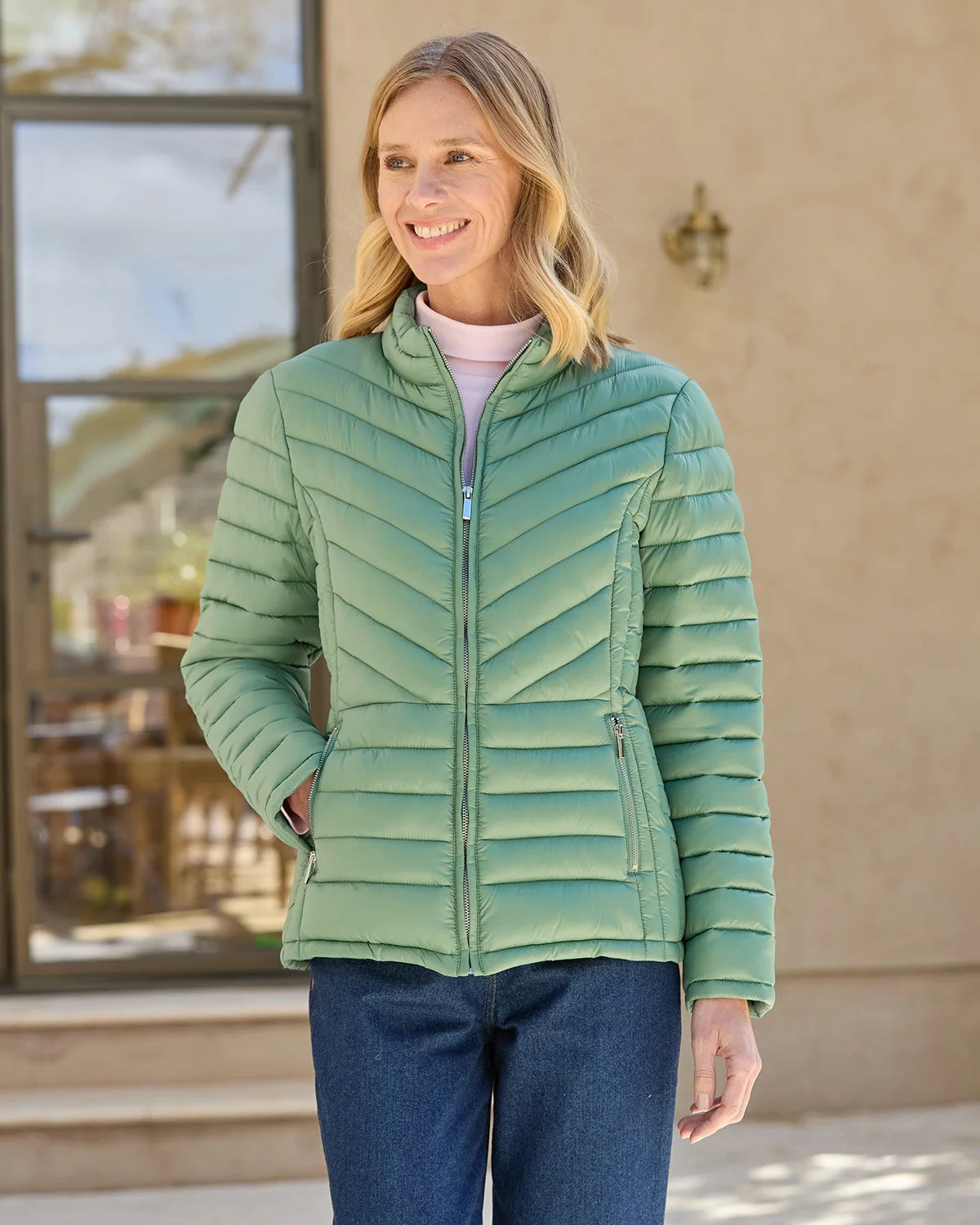 Lightly Padded Quilted Jacket - Sage