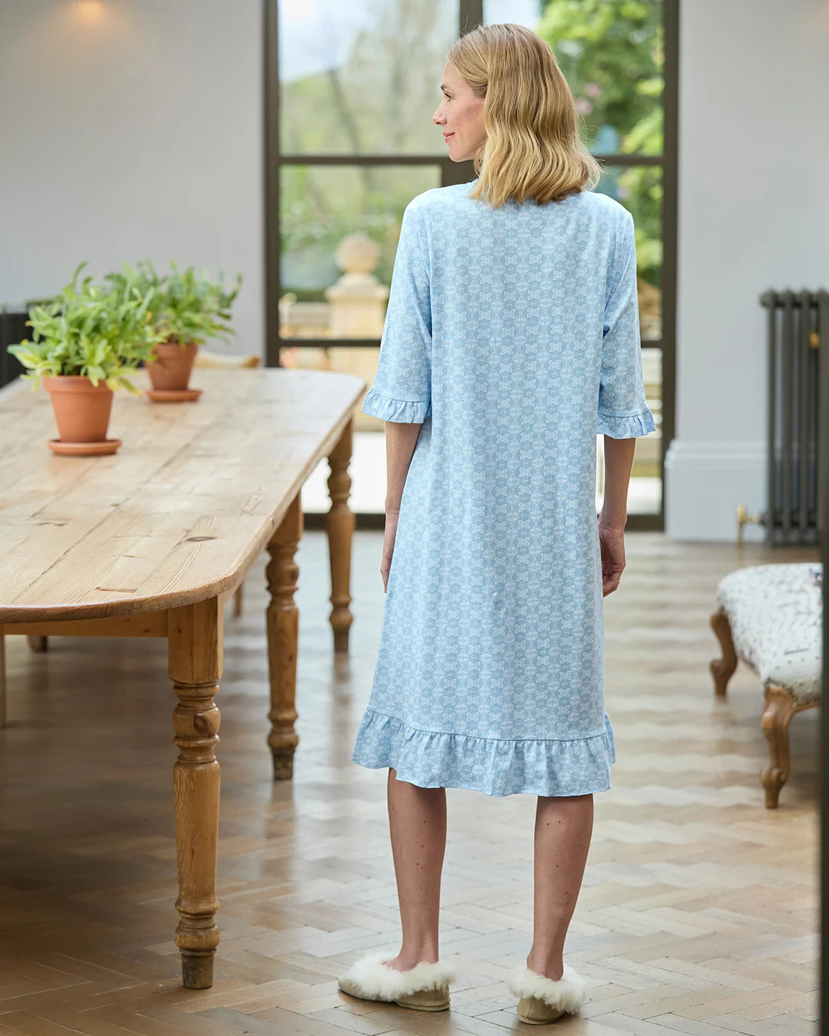 Sonya Patterned Long Sleeve Cotton Jersey Nightdress
