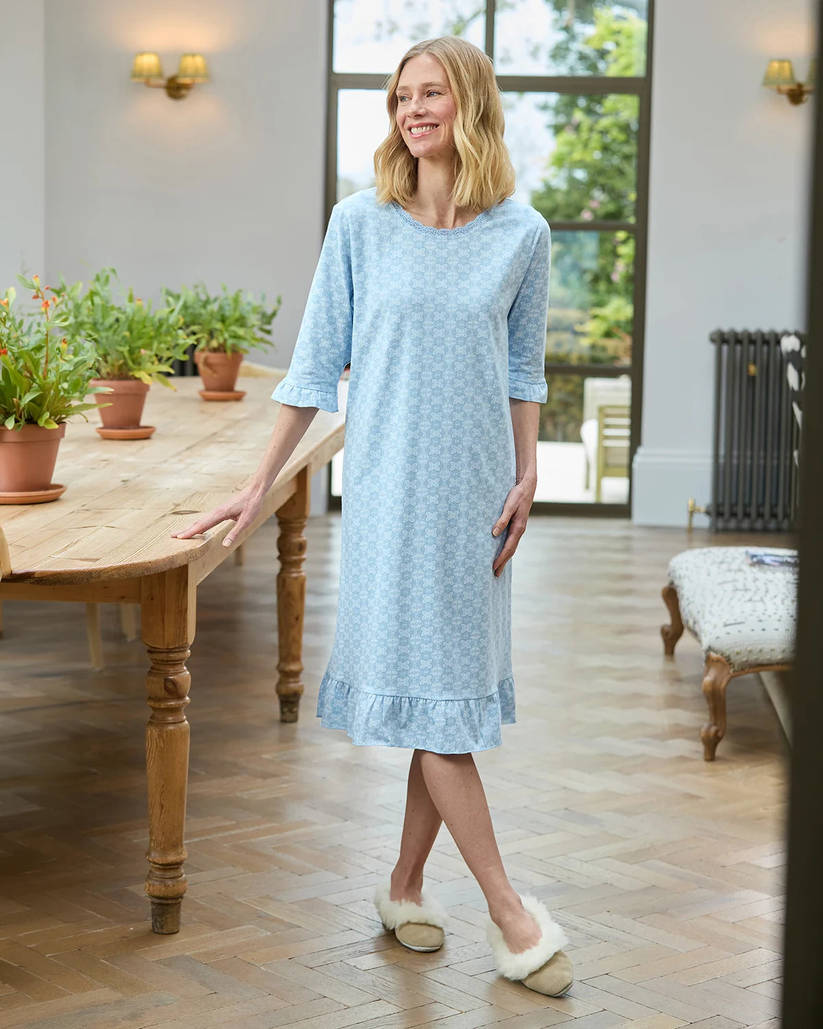 Sonya Patterned Long Sleeve Cotton Jersey Nightdress
