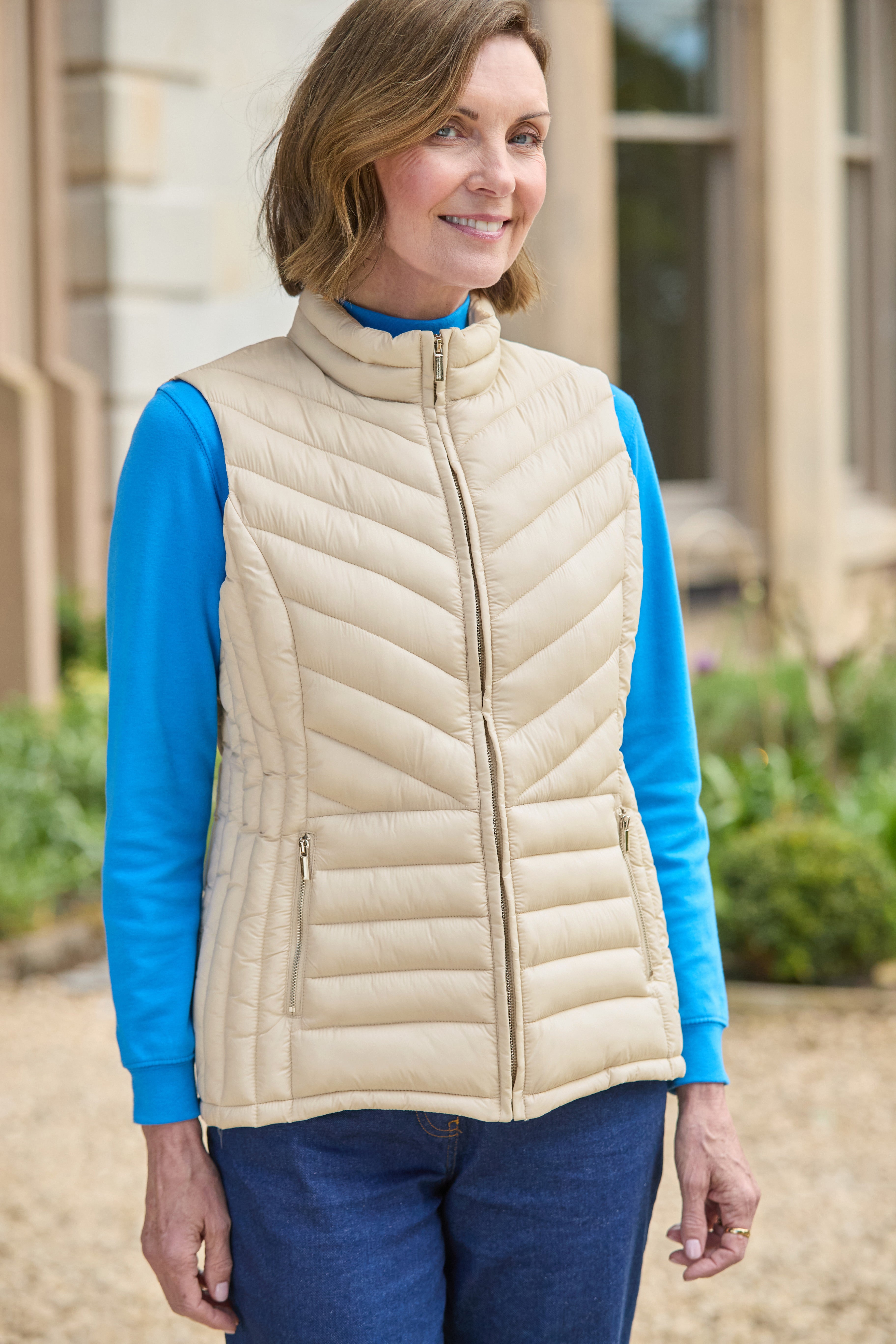 Lightly Padded Quilted Gilet - Stone