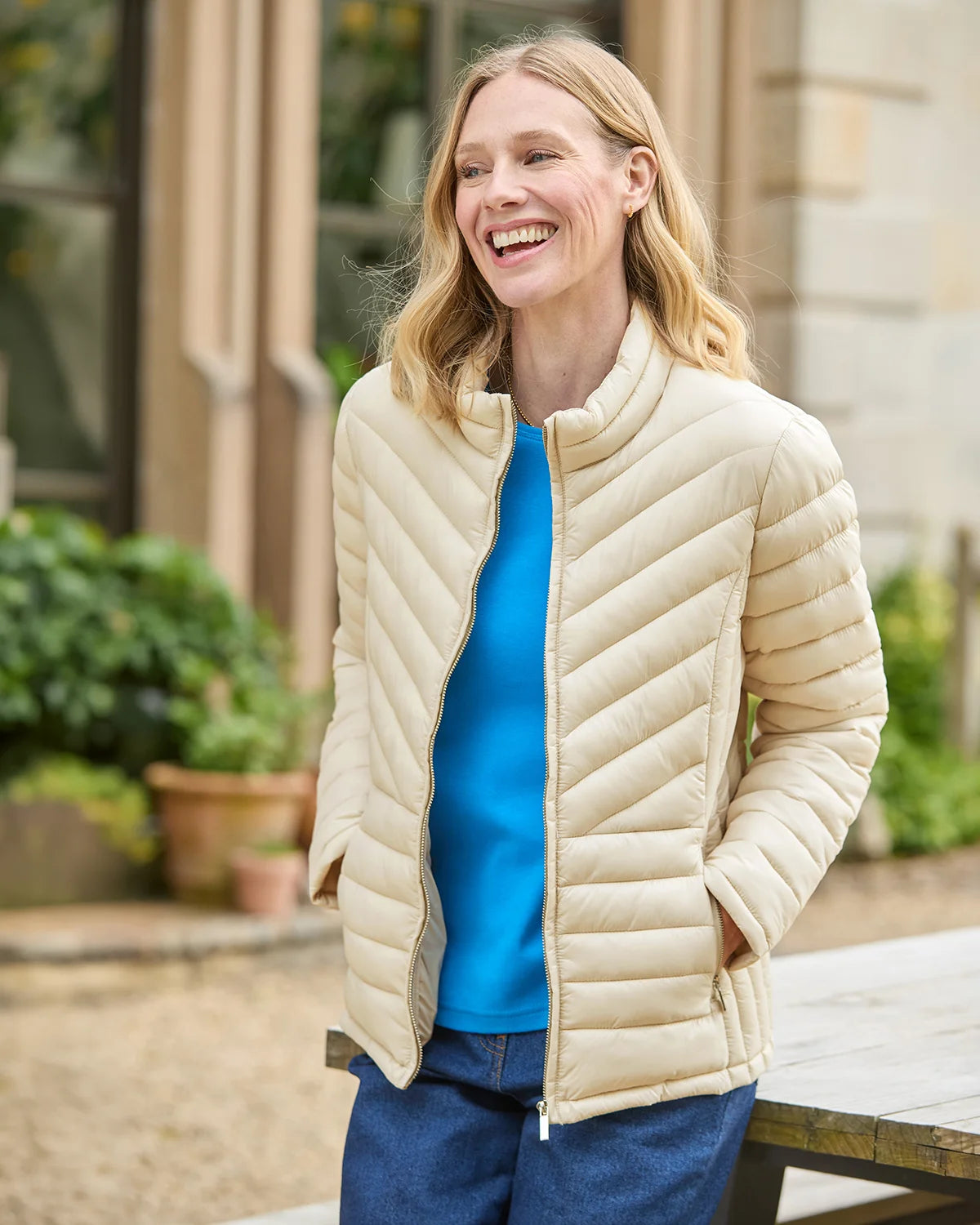 Lightly Padded Quilted Jacket - Stone