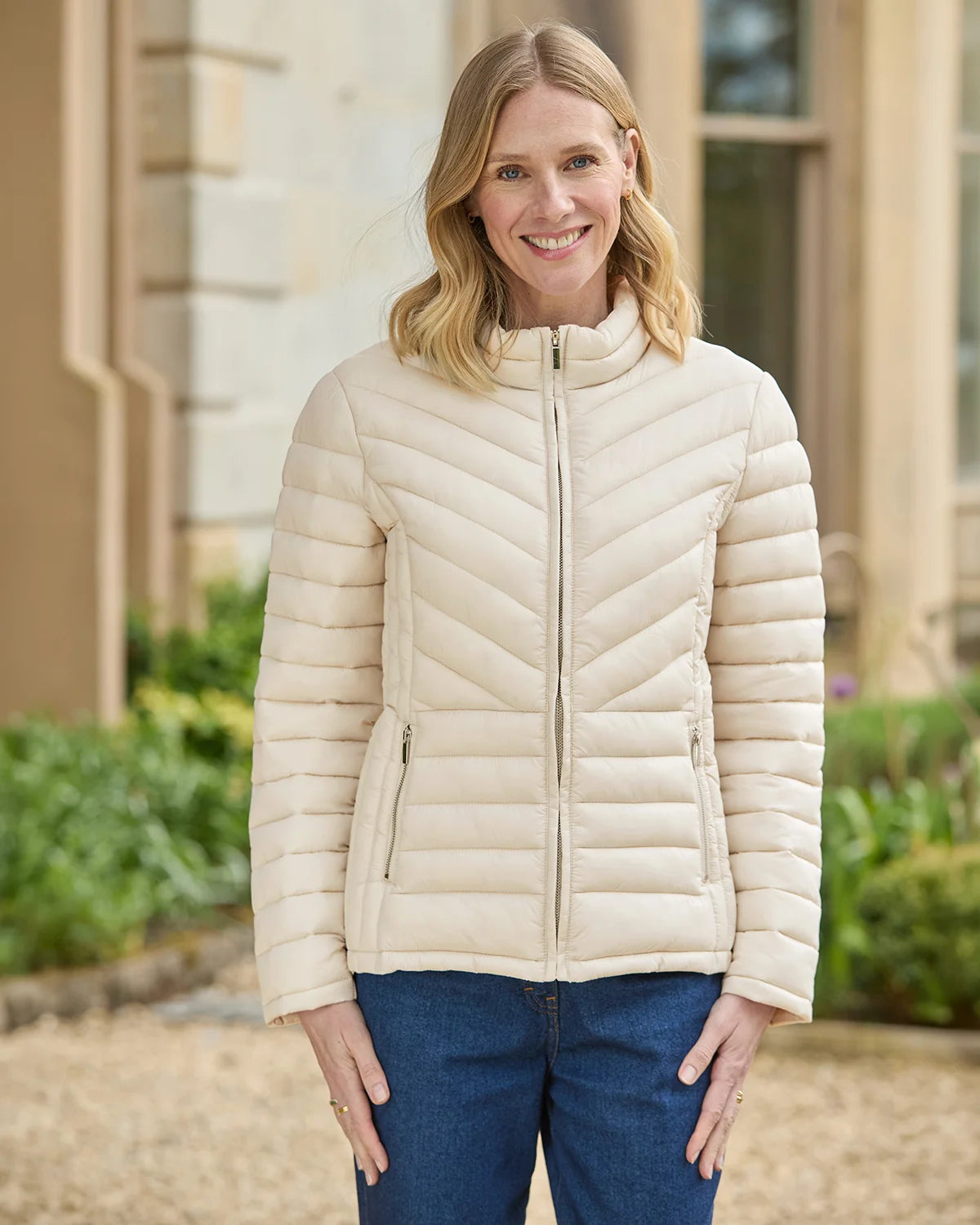 Lightly Padded Quilted Jacket - Stone