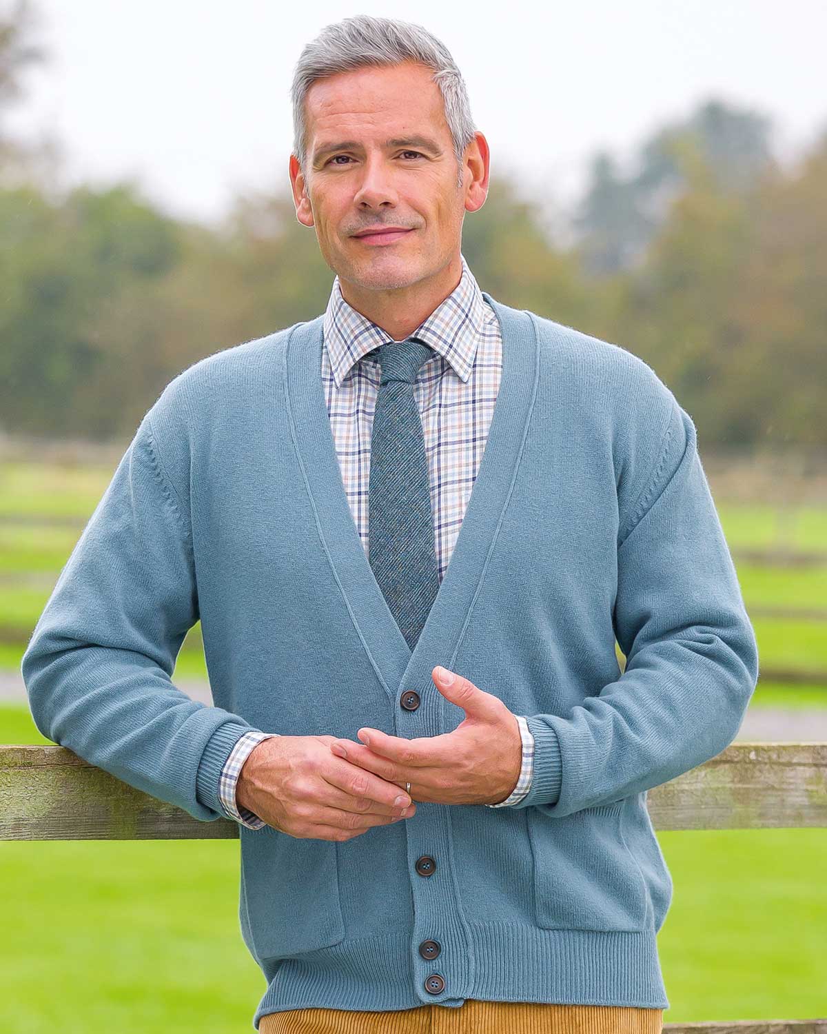 Lambswool Cardigan Mens - Storm