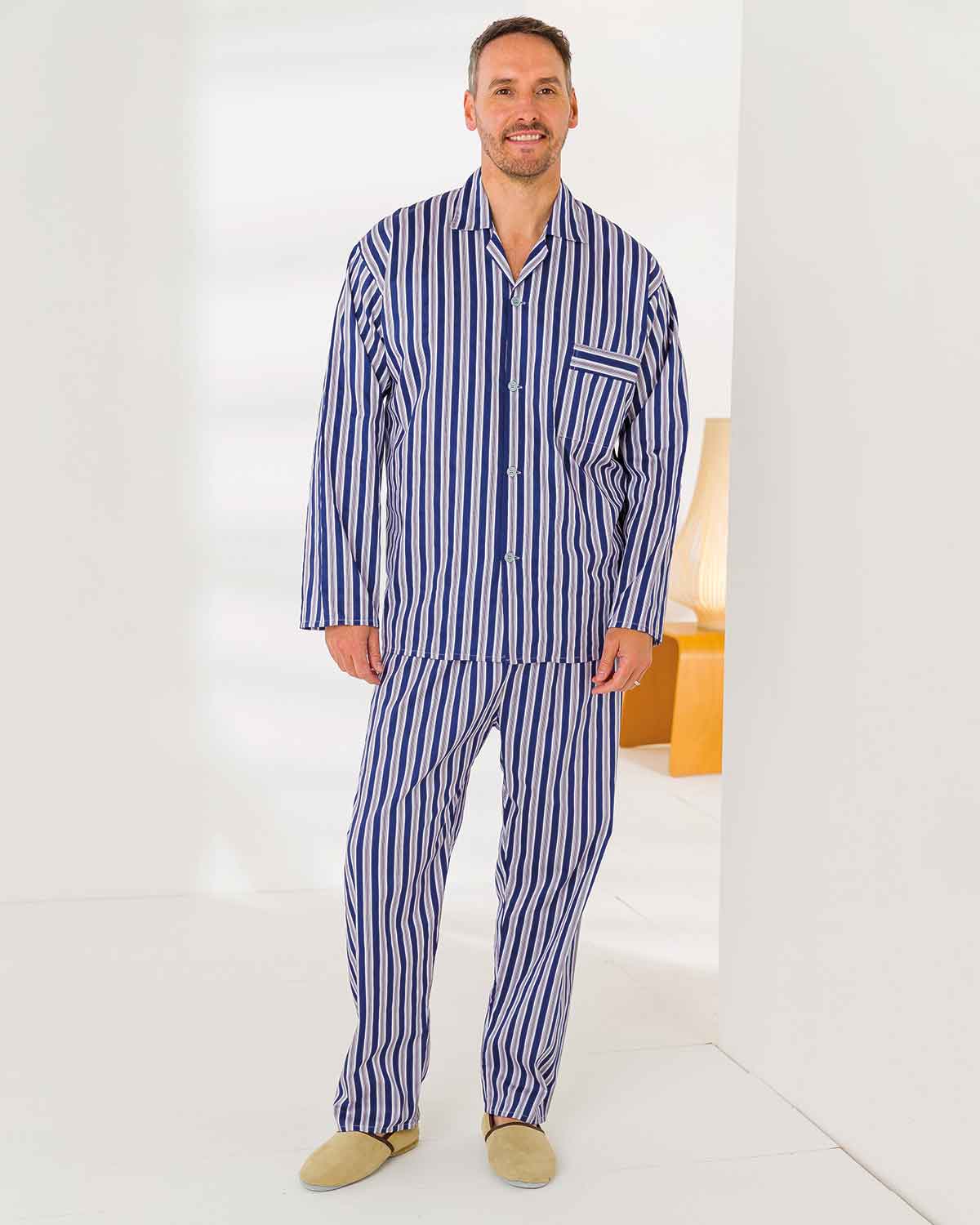 Pure Cotton Pyjamas - Royal Blue Stripe