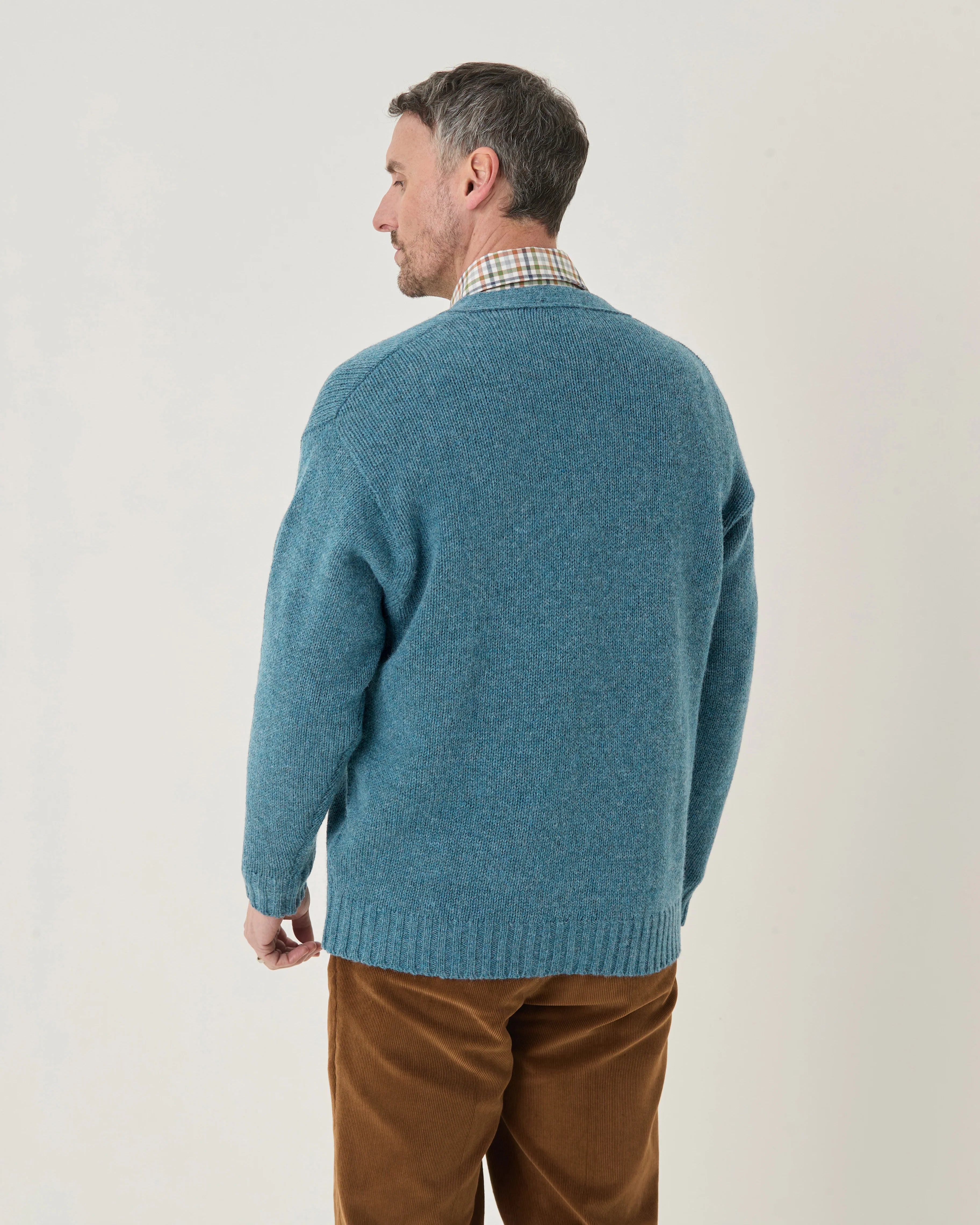 Shetland Cardigan  Mens - Teal