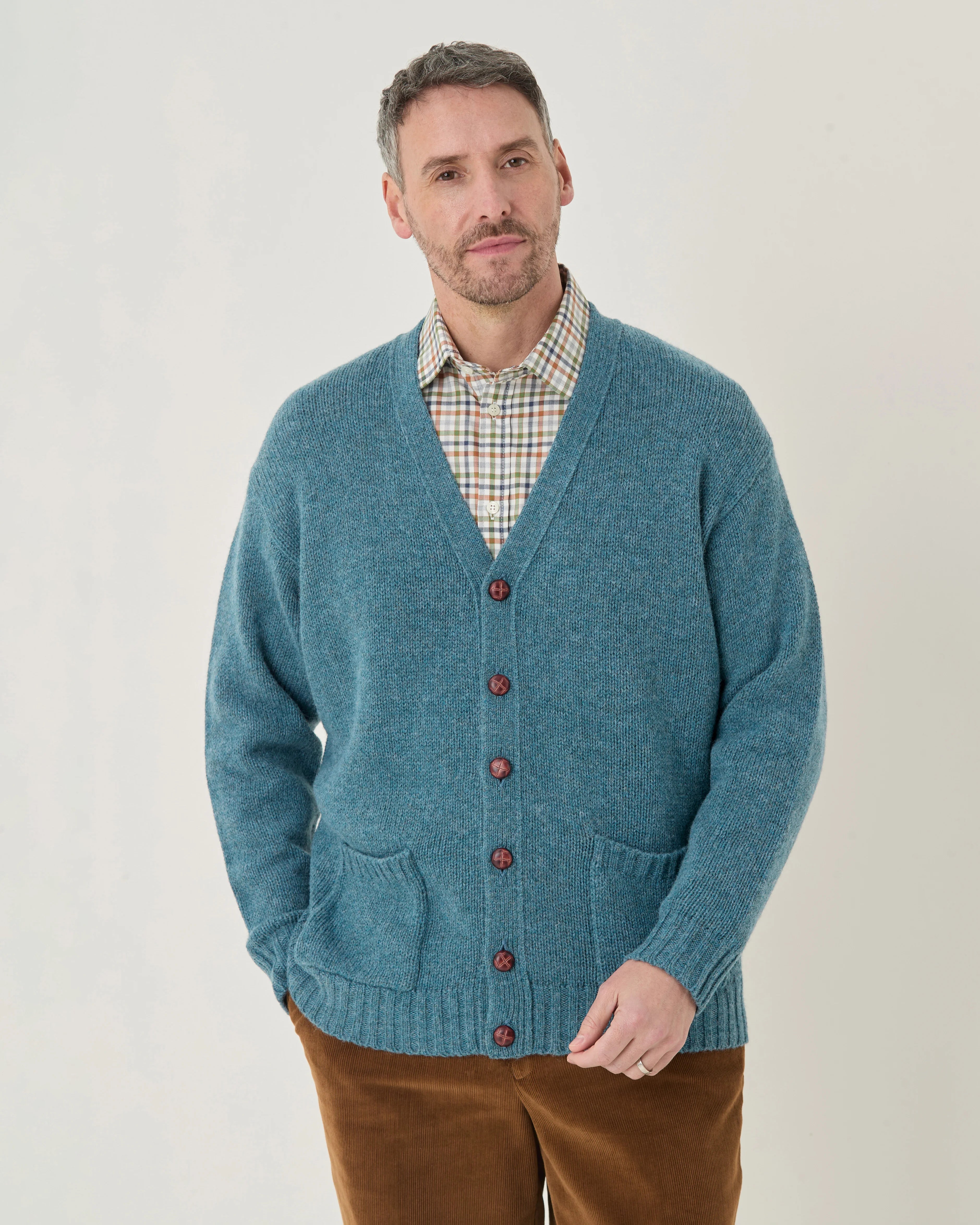 Shetland Cardigan  Mens - Teal