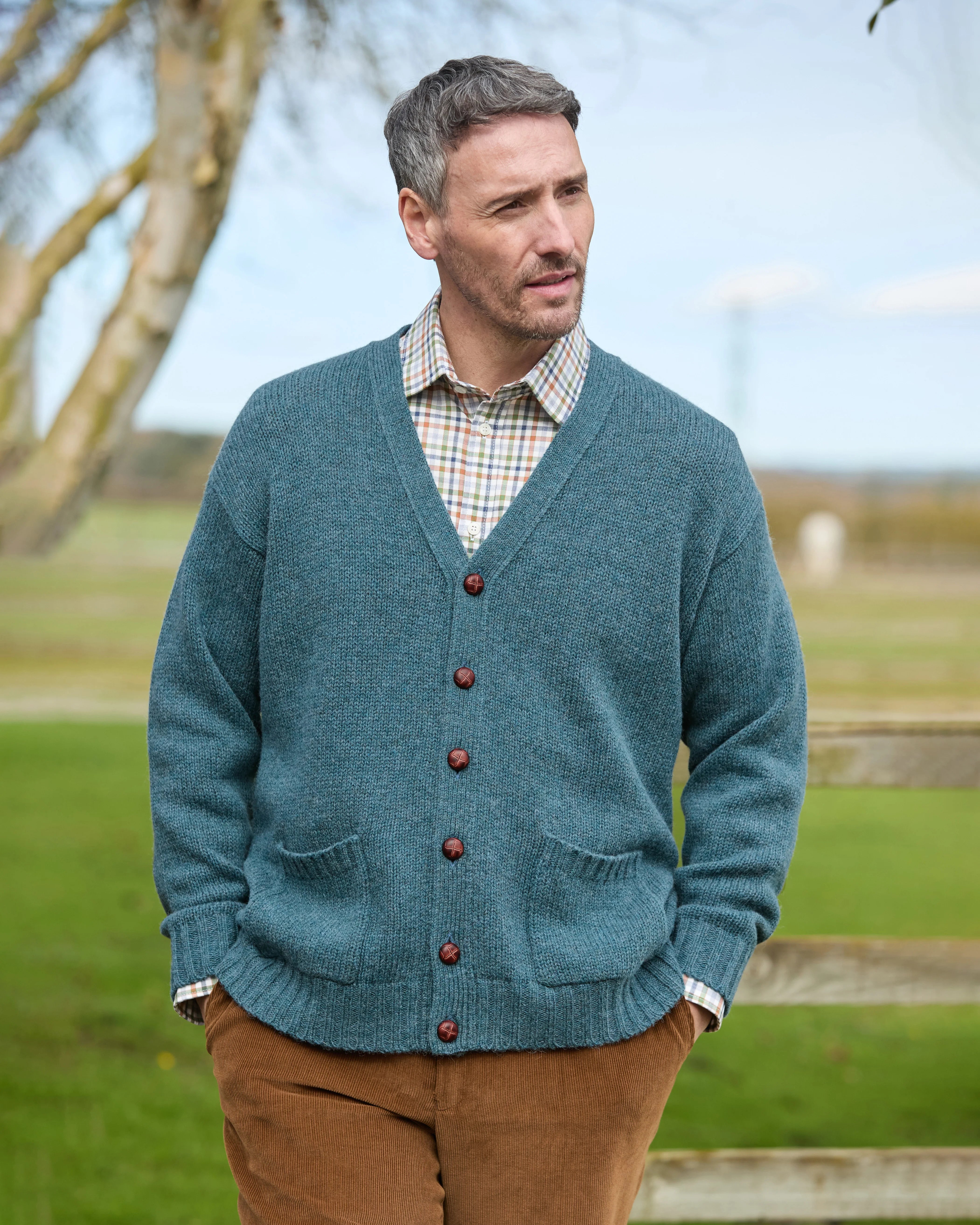 Shetland Cardigan  Mens - Teal