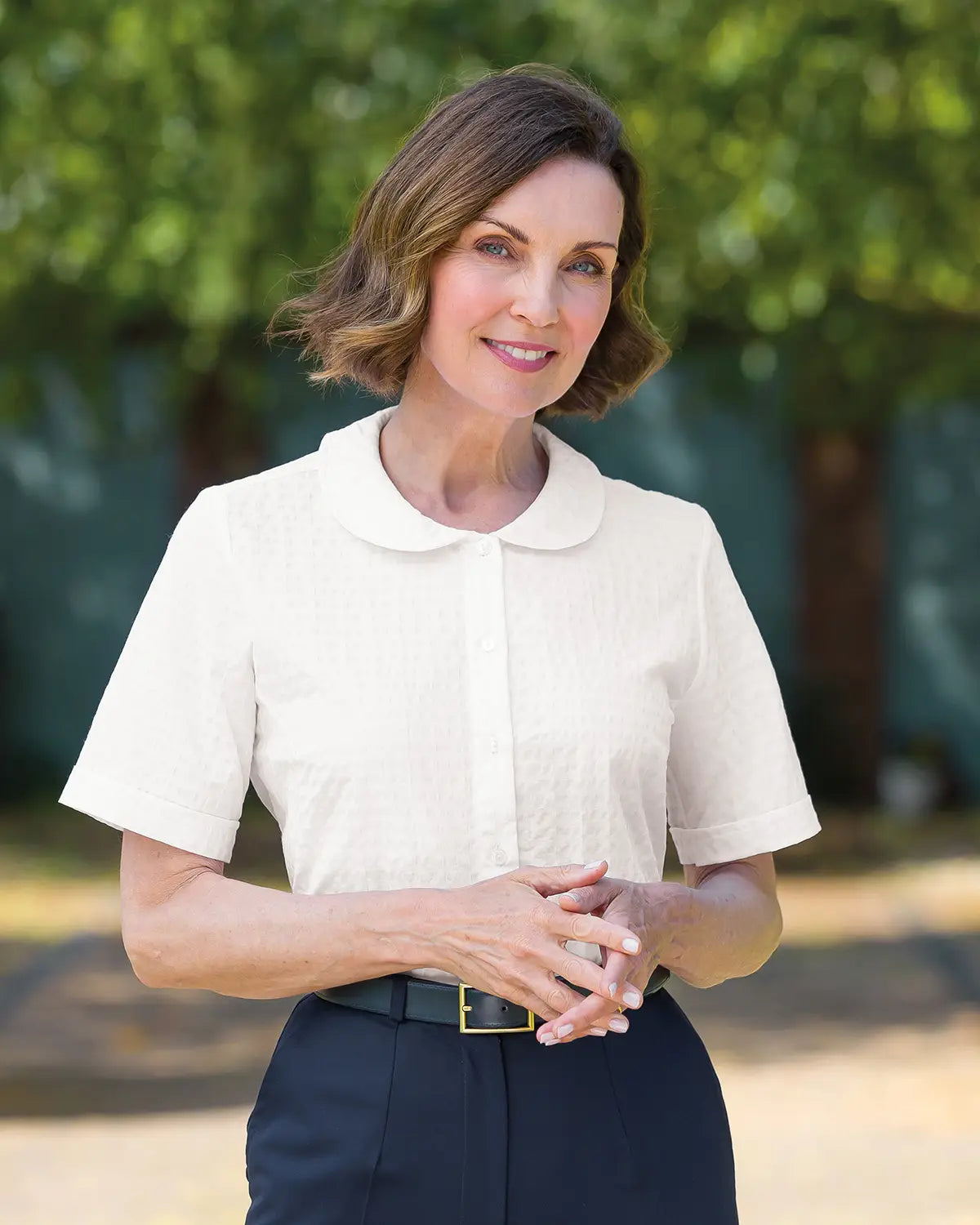 Ladies’ Tina Cotton Rich Seersucker Blouse – White