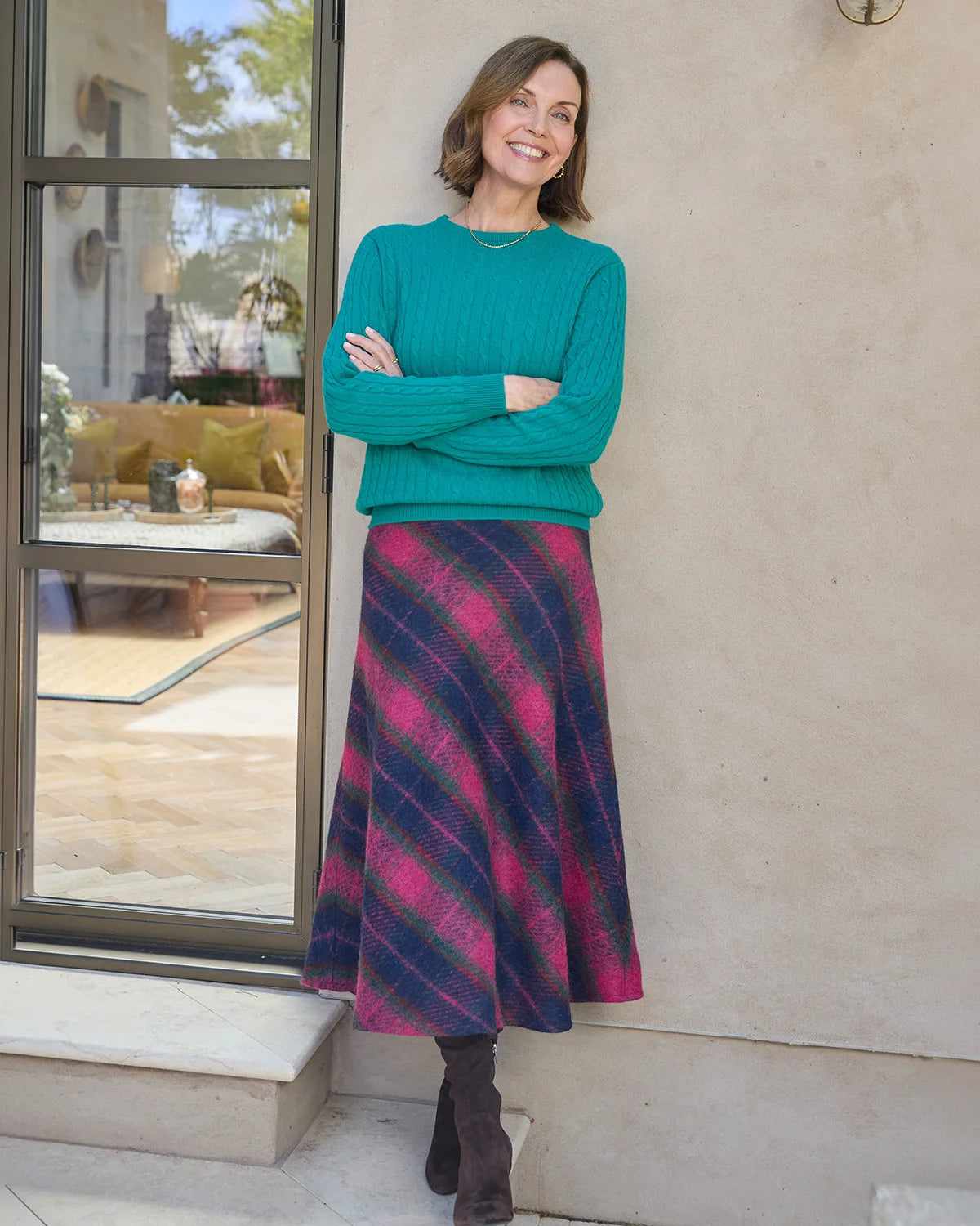 Tammy Lined Checked Wool Rich  A Line Skirt