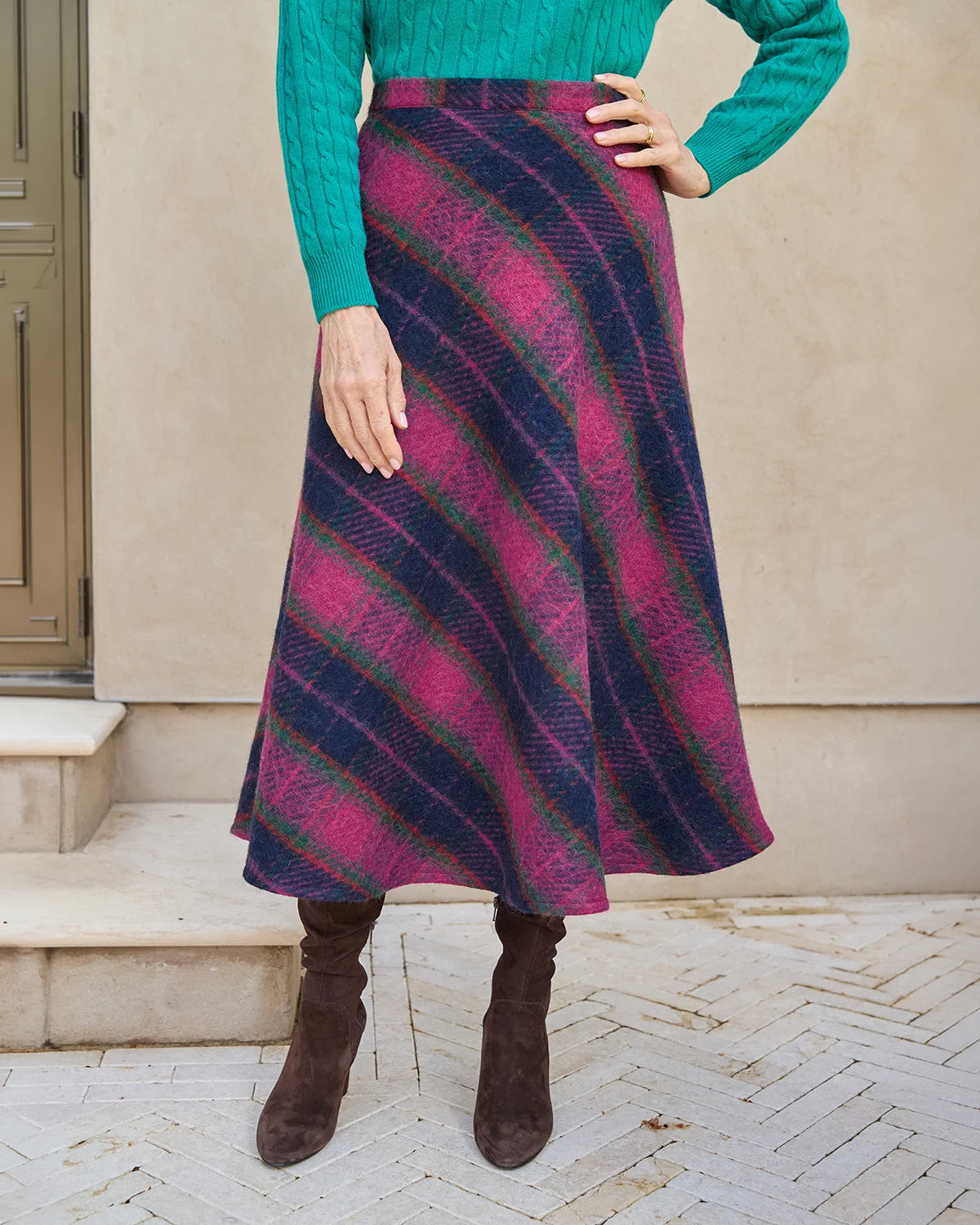 Tammy Lined Checked Wool Rich  A Line Skirt